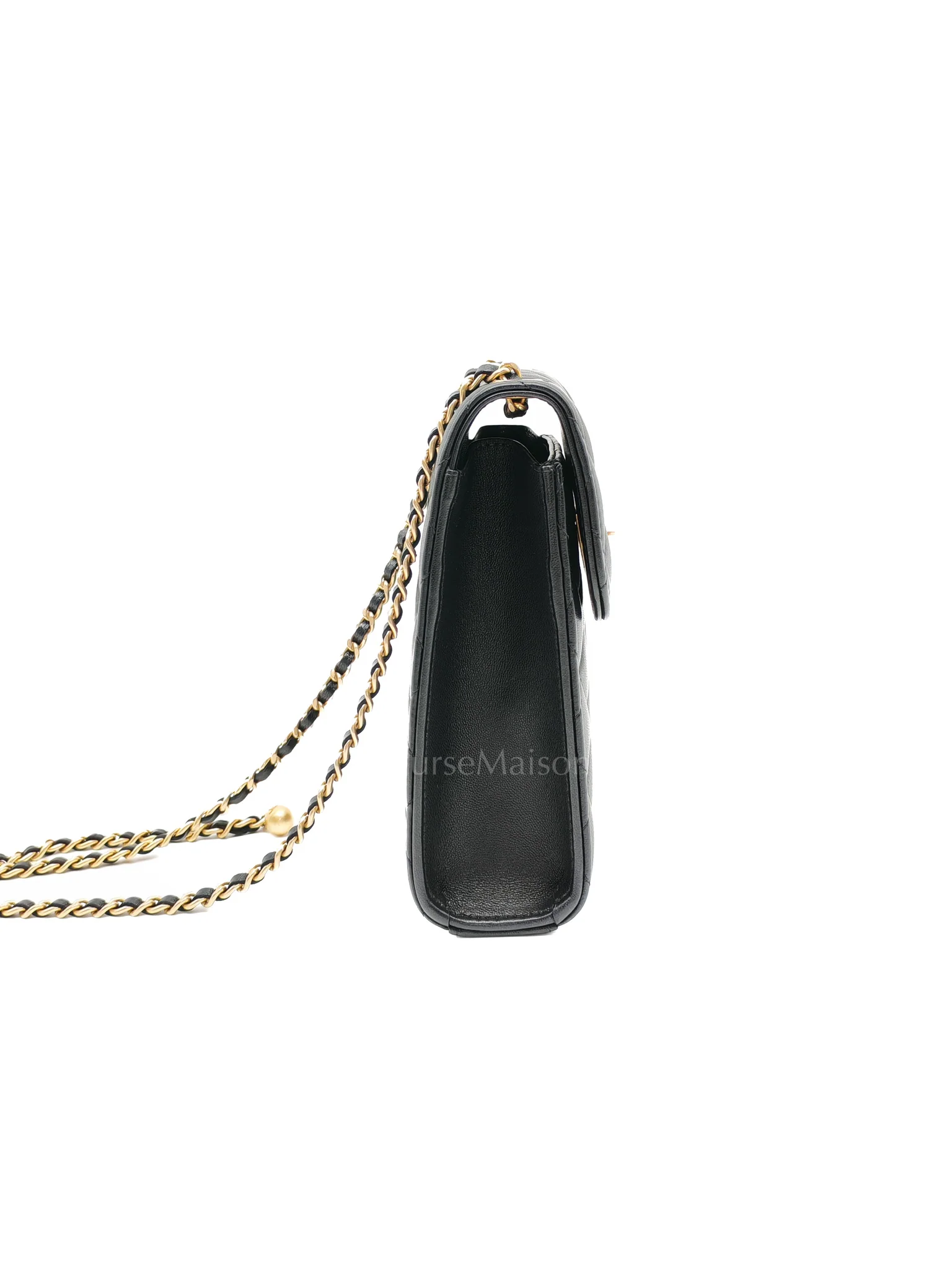 Chanel Phone Holder Pearl Crush Black Lambskin Leather in Aged Gold Hardware (Series 30) - Image 5
