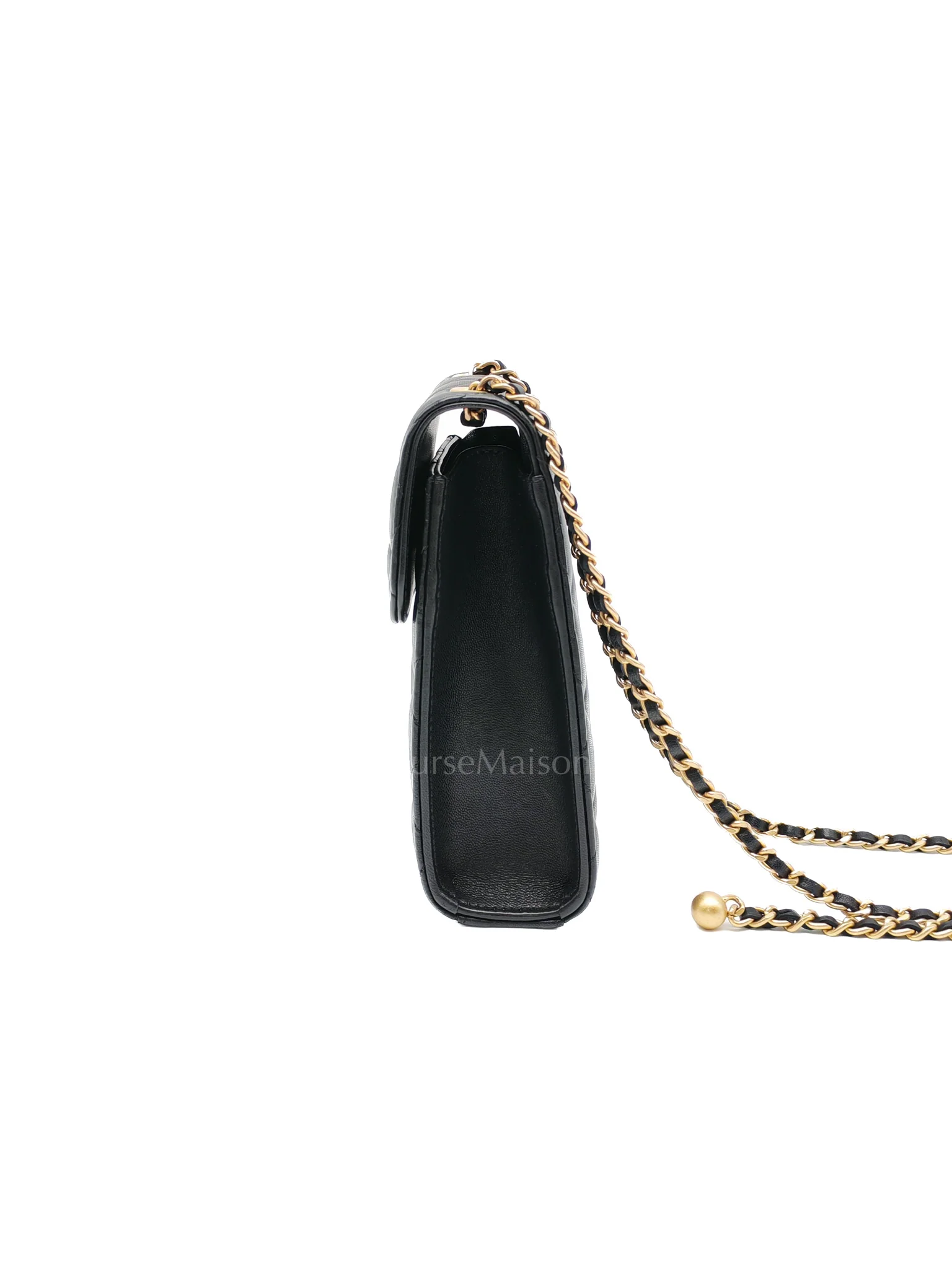Chanel Phone Holder Pearl Crush Black Lambskin Leather in Aged Gold Hardware (Series 30) - Image 6