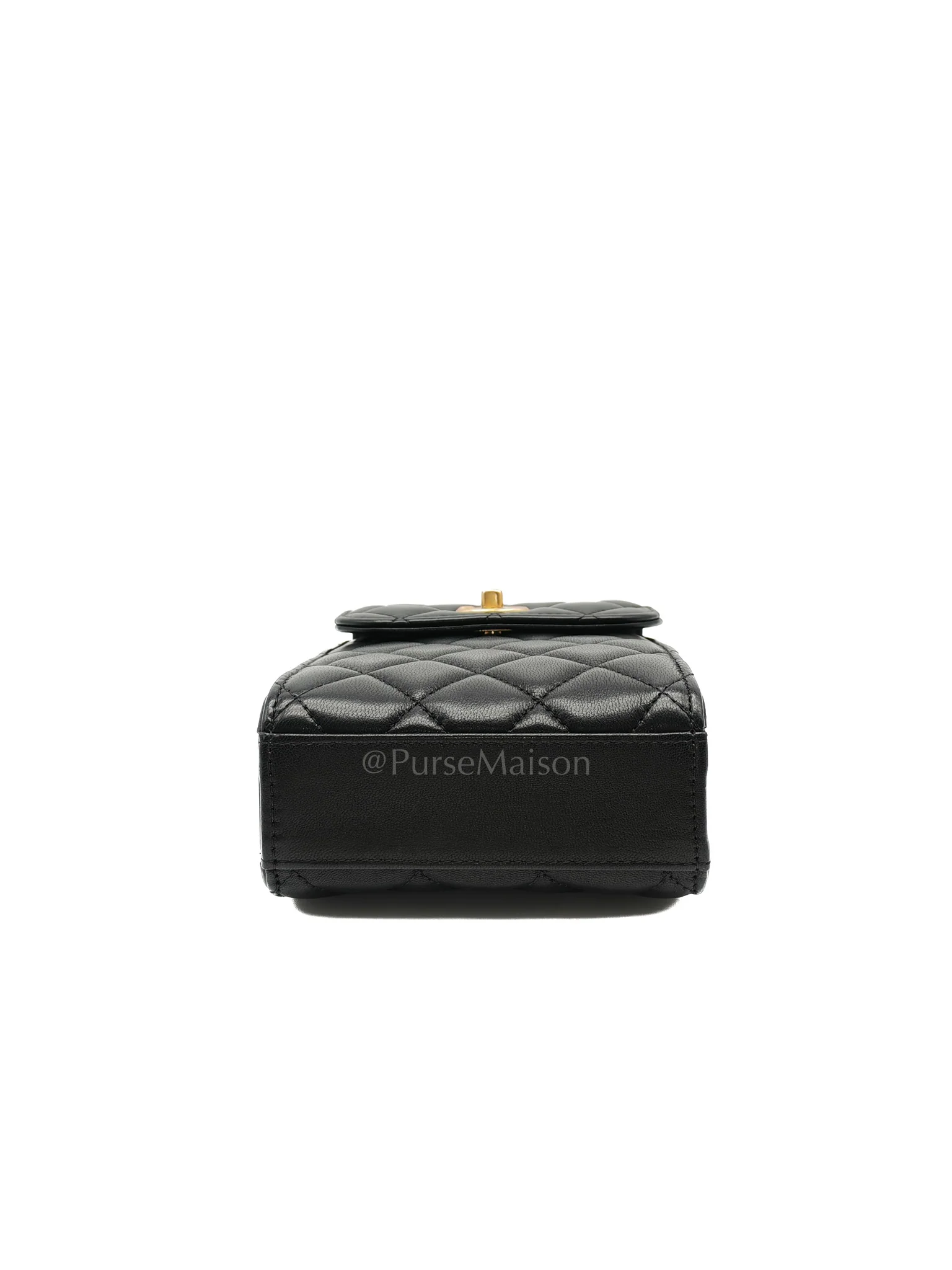 Chanel Phone Holder Pearl Crush Black Lambskin Leather in Aged Gold Hardware (Series 30) - Image 7