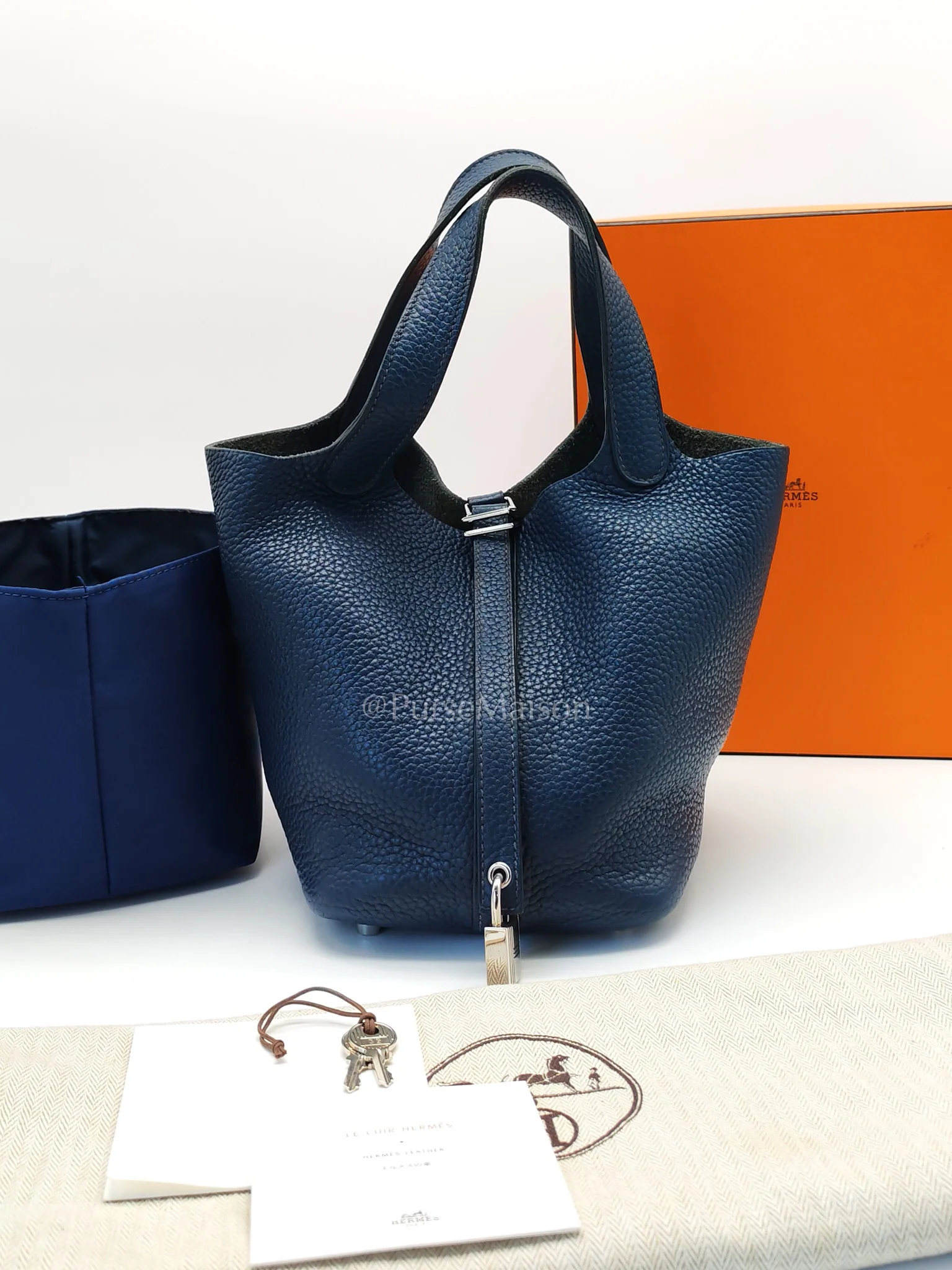 Hermes Picotin 18 in Blue Clemence Leather and Palladium Hardware Stamp M Square (2009) - Image 44