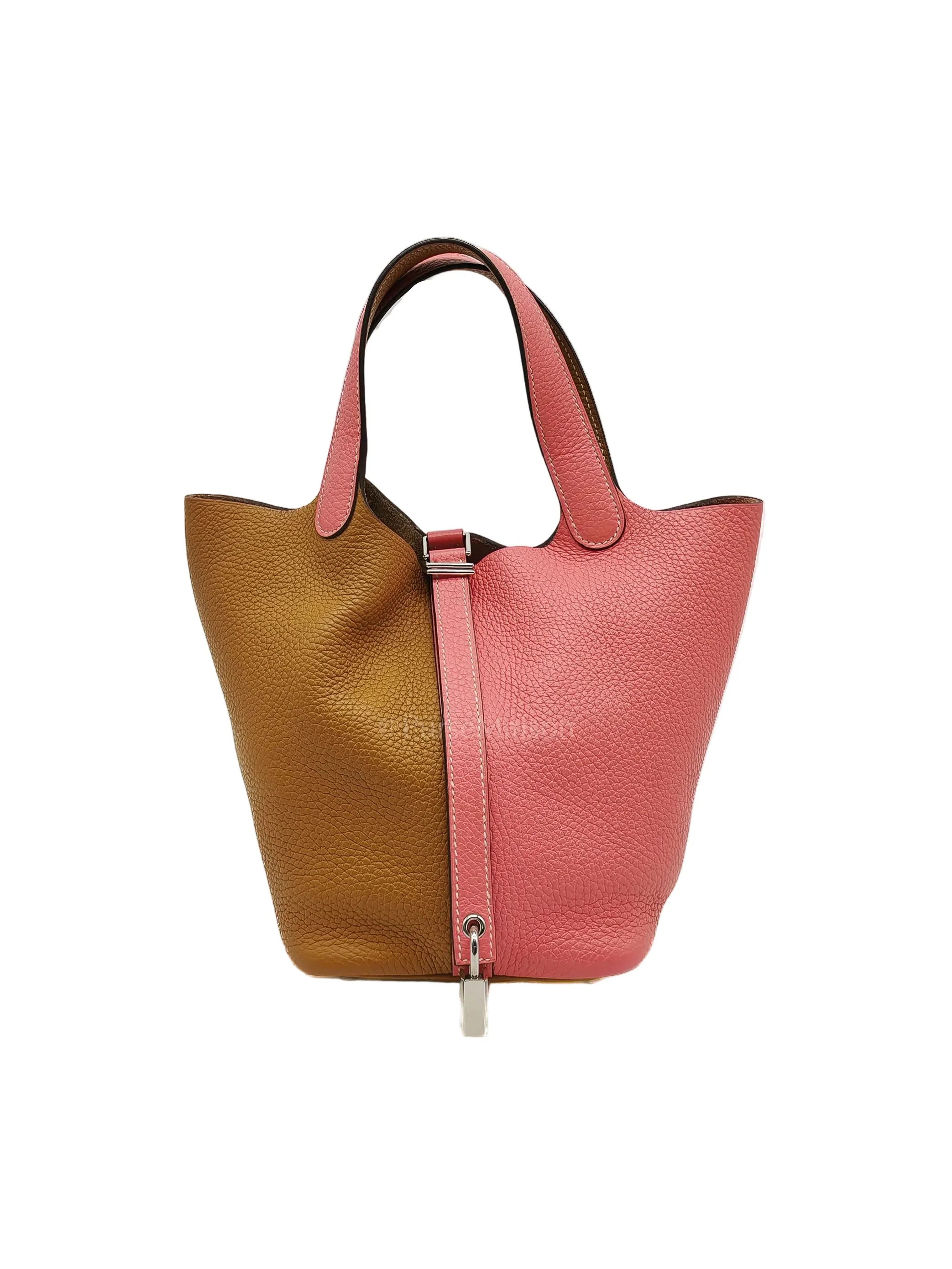 Hermes Picotin 18 Casaque in Gold and Rose Azalee Clemence Leather and Palladium Hardware Stamp Y (2020)