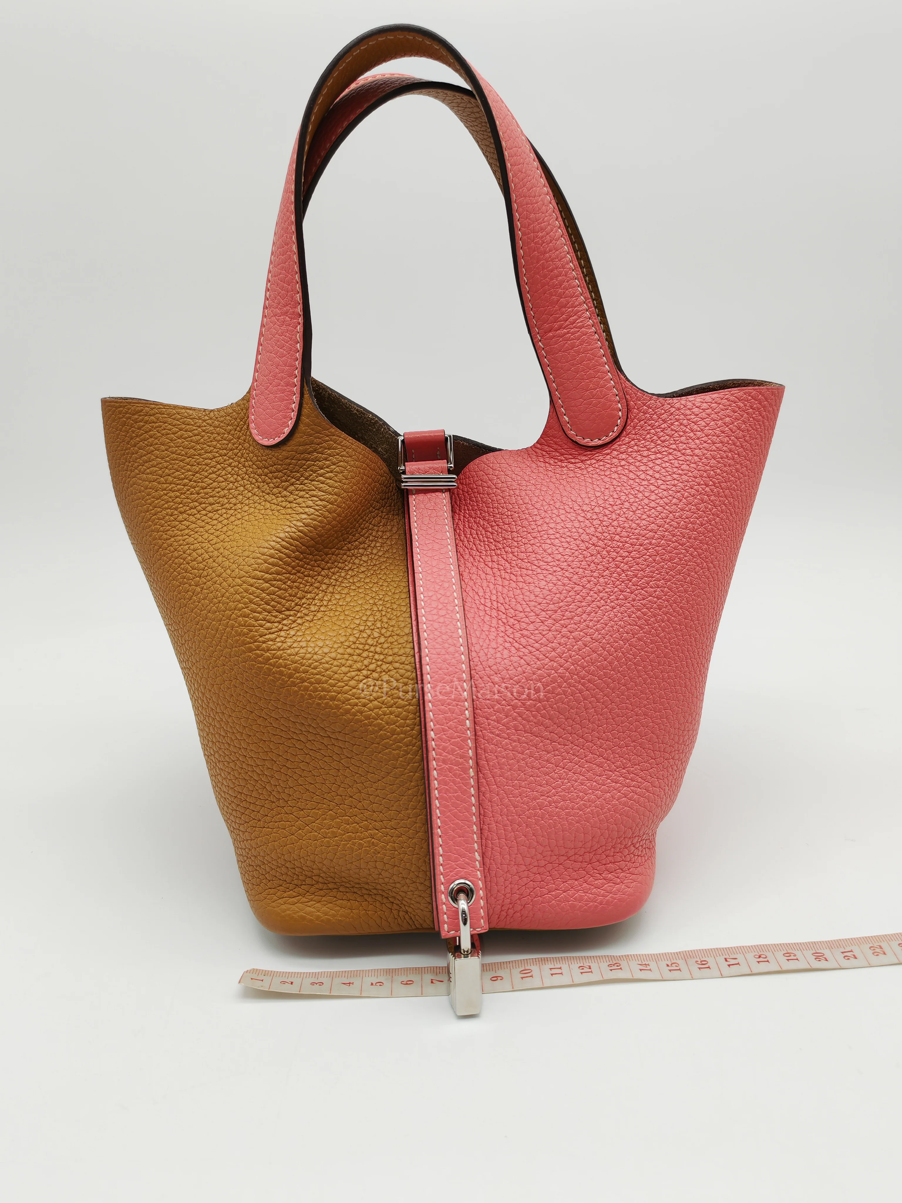 Hermes Picotin 18 Casaque in Gold and Rose Azalee Clemence Leather and Palladium Hardware Stamp Y (2020) - Image 20