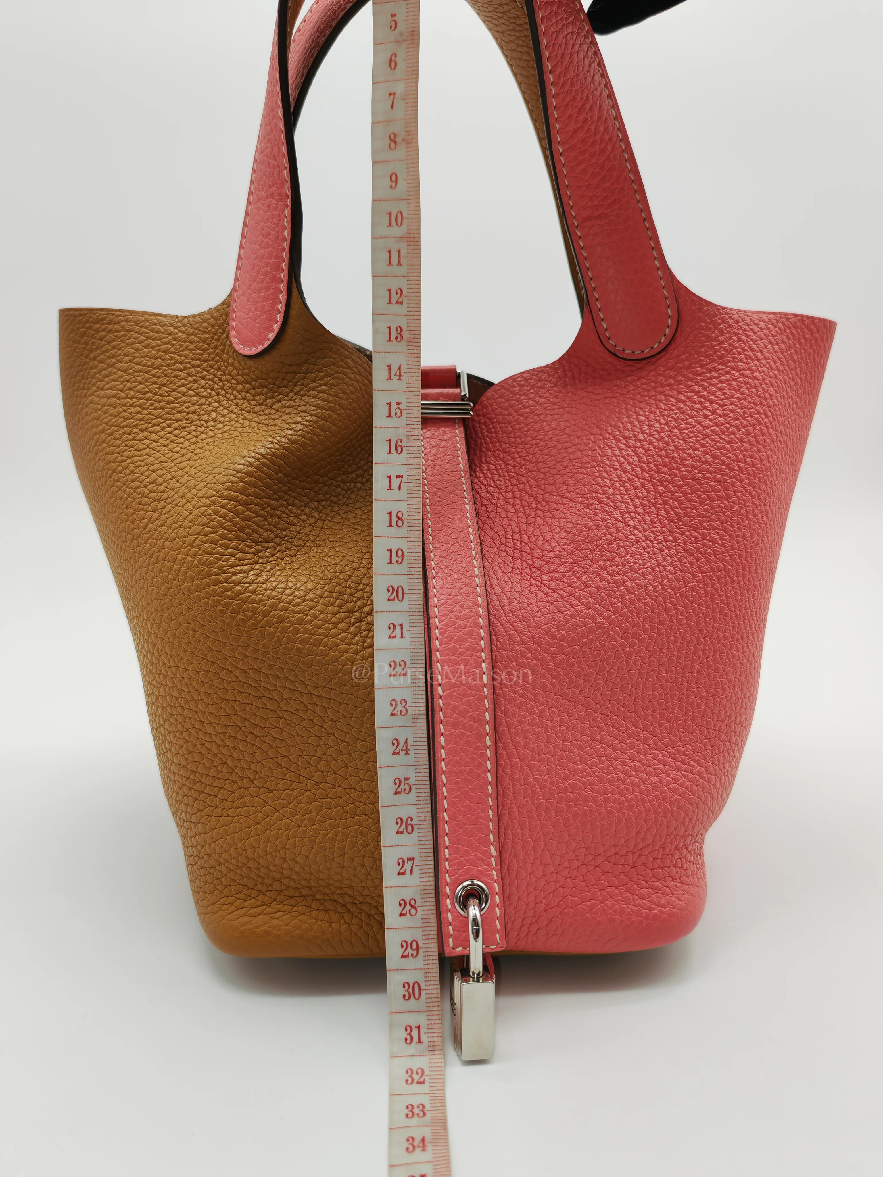 Hermes Picotin 18 Casaque in Gold and Rose Azalee Clemence Leather and Palladium Hardware Stamp Y (2020) - Image 21