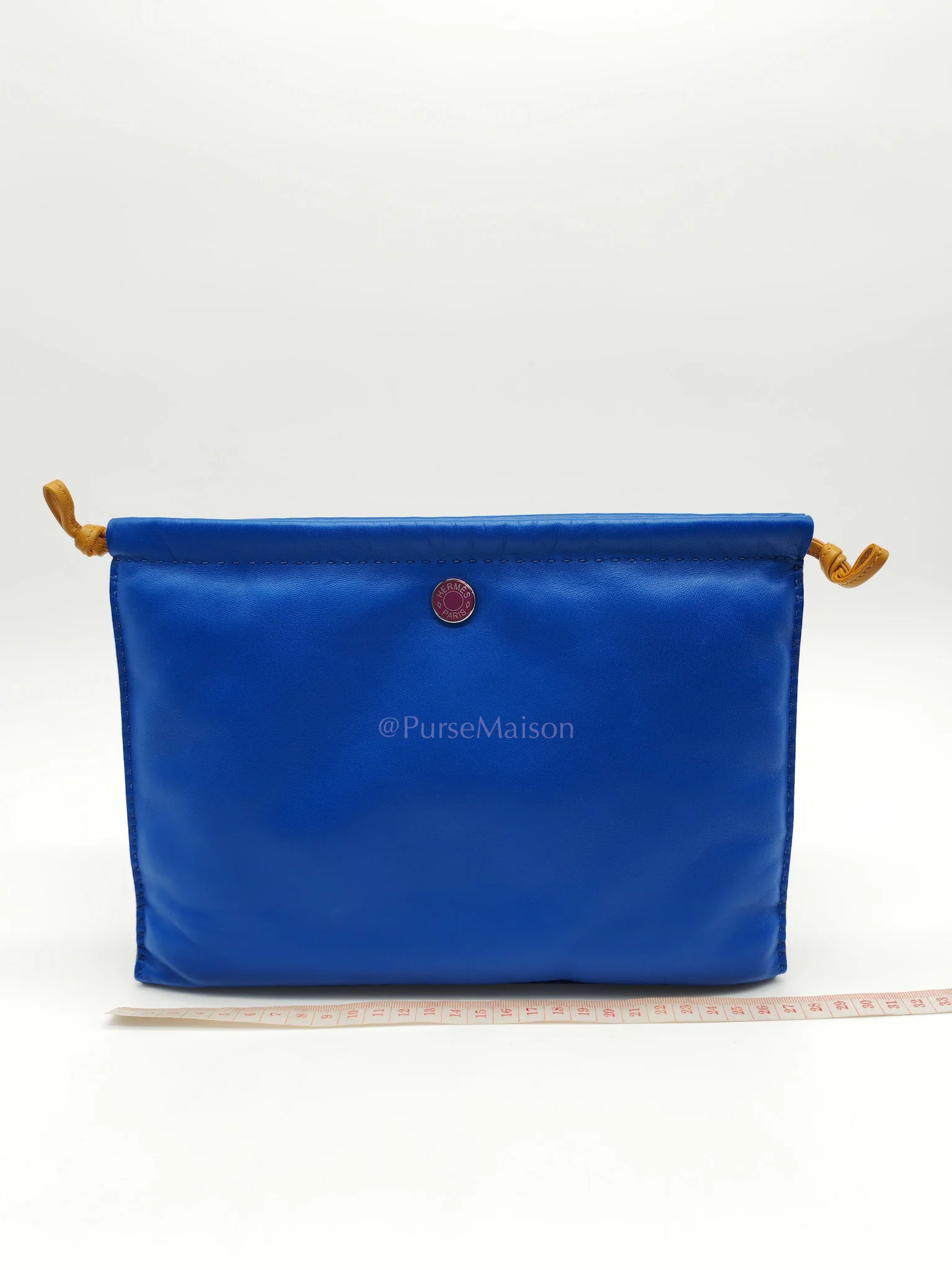 Hermes Pilo Pouch in Blue Swift Lambskin Leather & Palladium Hardware Stamp U (2022) - Image 15