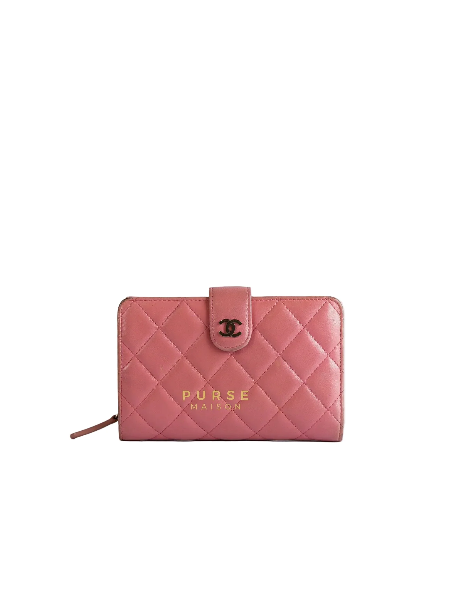 Chanel Bifold Compact Wallet in Pink Lambskin Leather and Silver Hardware Series 16