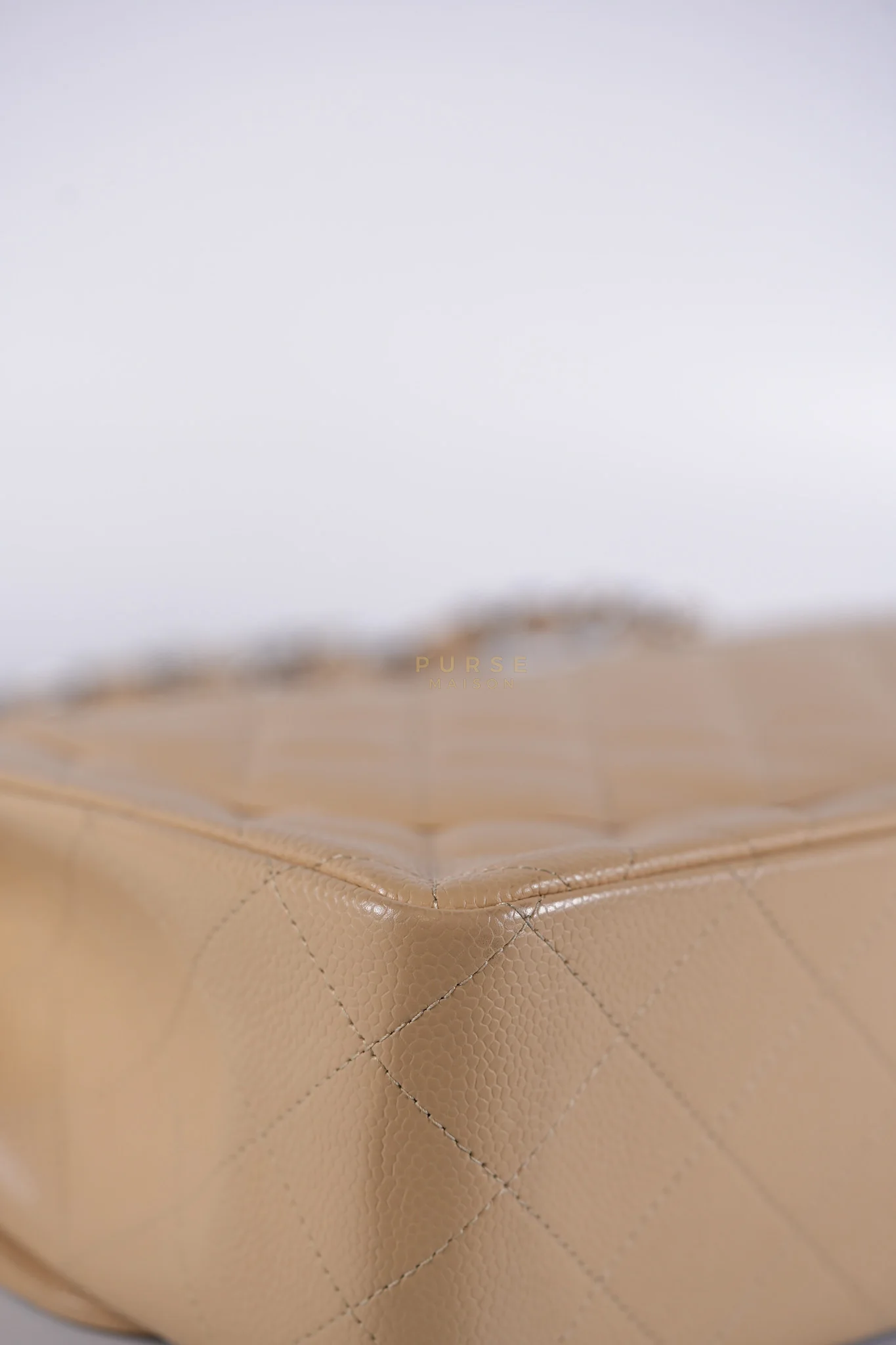 Chanel Classic Double Flap Jumbo Beige Clair Caviar Leather Silver Hardware (Series 17) - Image 10