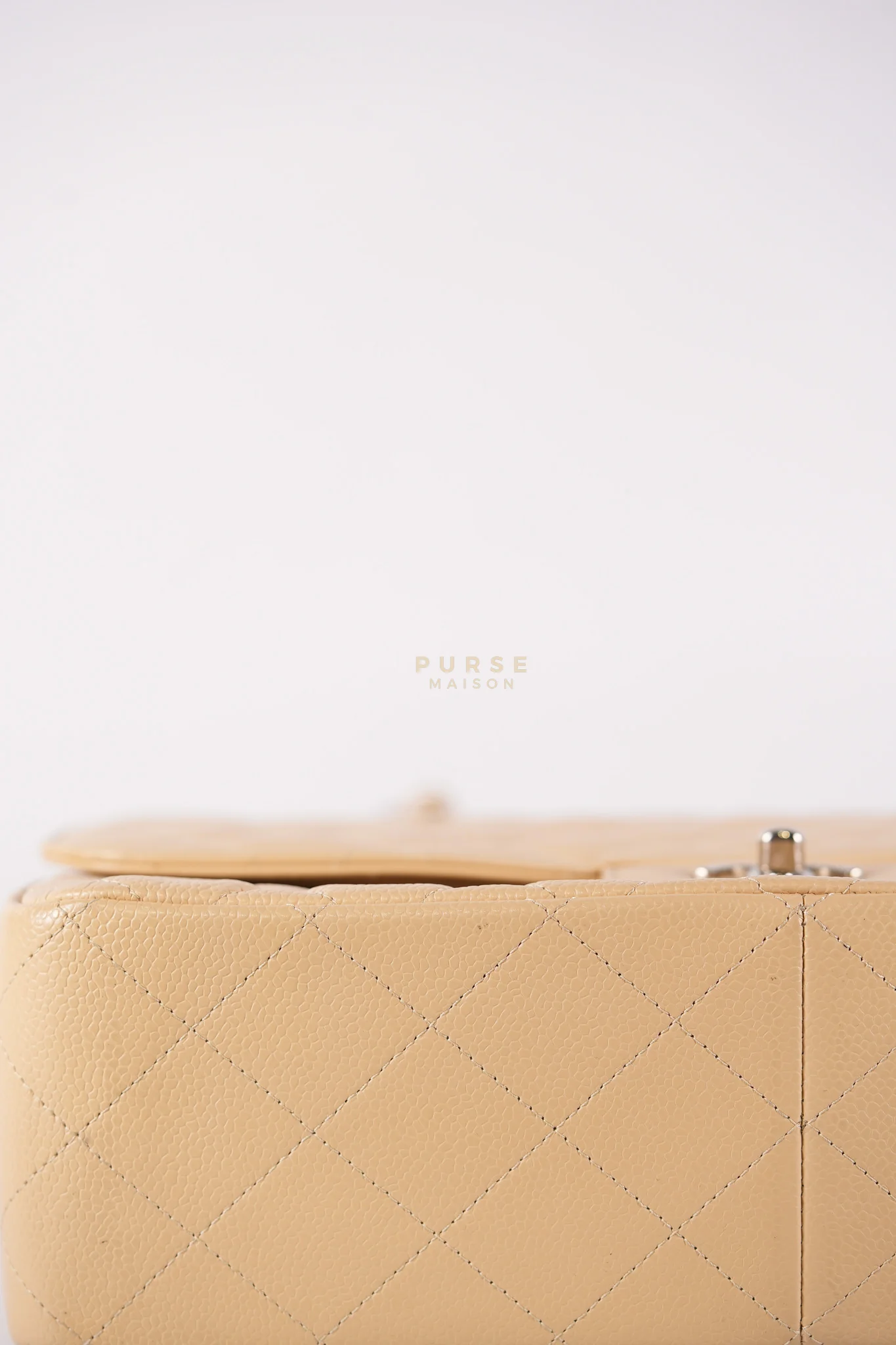 Chanel Classic Double Flap Jumbo Beige Clair Caviar Leather Silver Hardware (Series 17) - Image 12