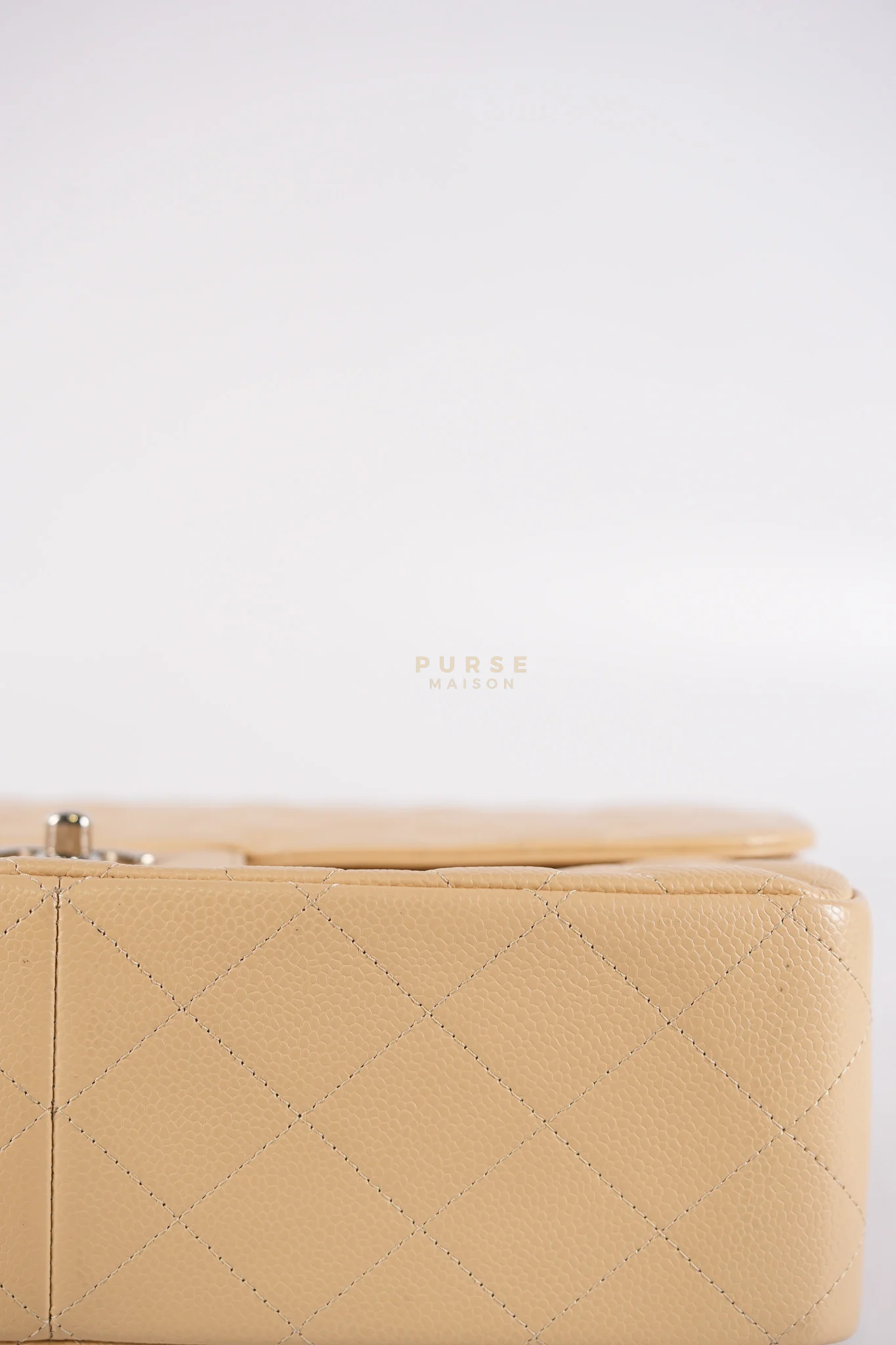Chanel Classic Double Flap Jumbo Beige Clair Caviar Leather Silver Hardware (Series 17) - Image 13