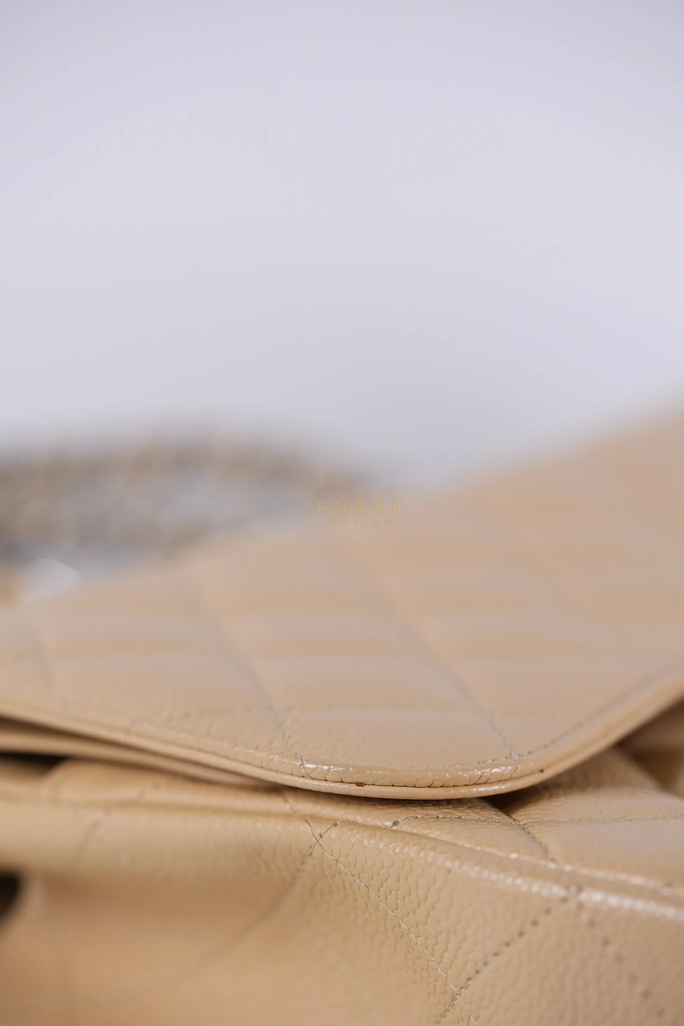 Chanel Classic Double Flap Jumbo Beige Clair Caviar Leather Silver Hardware (Series 17) - Image 16