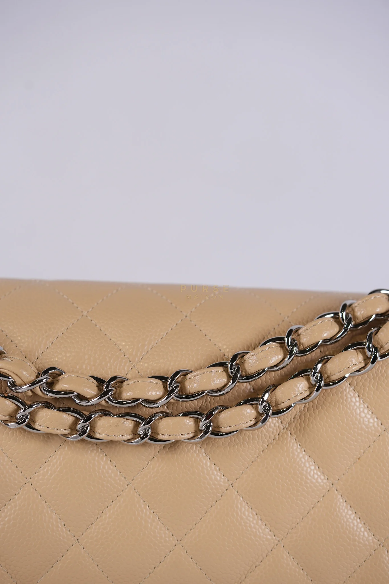 Chanel Classic Double Flap Jumbo Beige Clair Caviar Leather Silver Hardware (Series 17) - Image 20