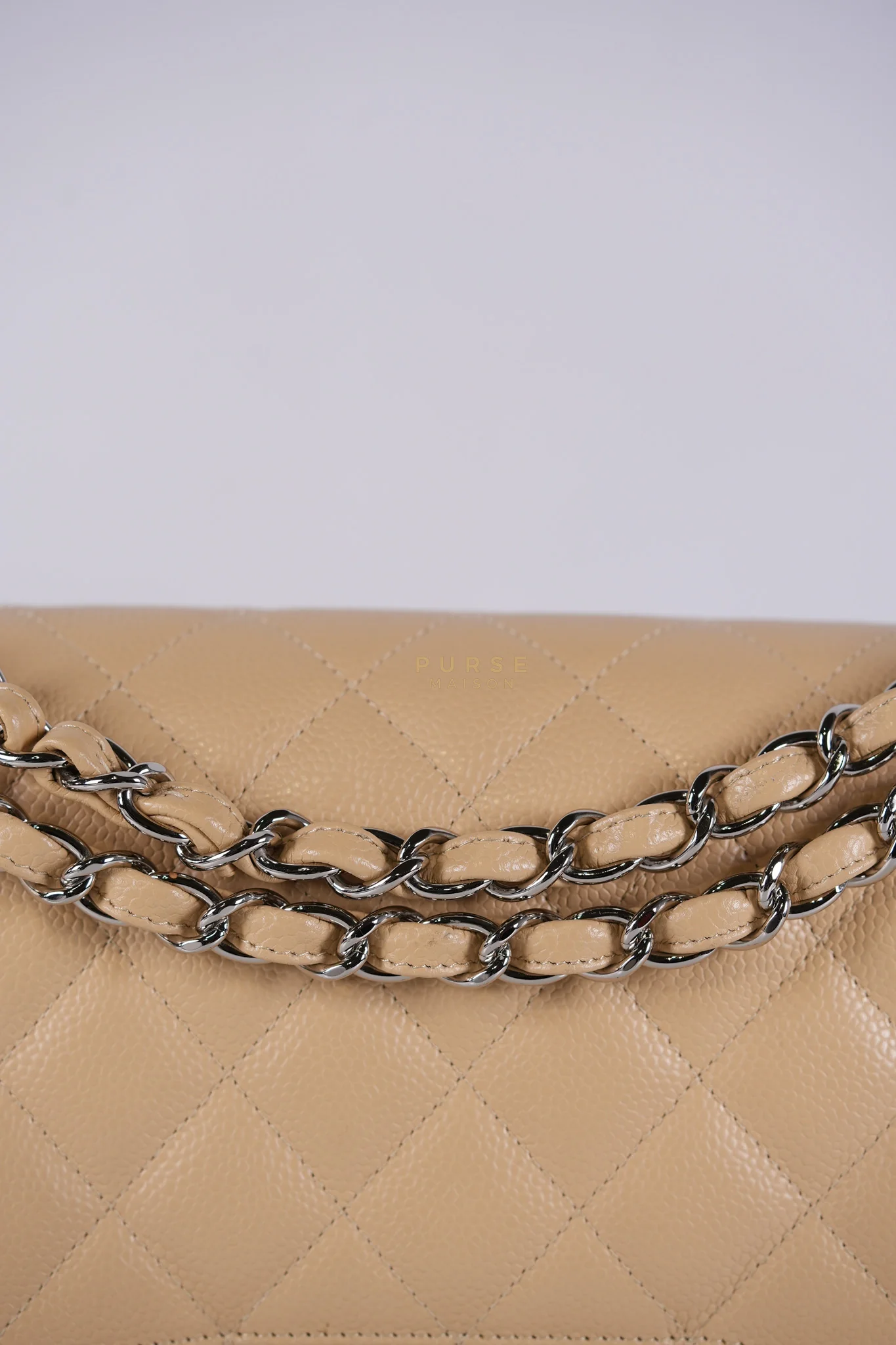 Chanel Classic Double Flap Jumbo Beige Clair Caviar Leather Silver Hardware (Series 17) - Image 21