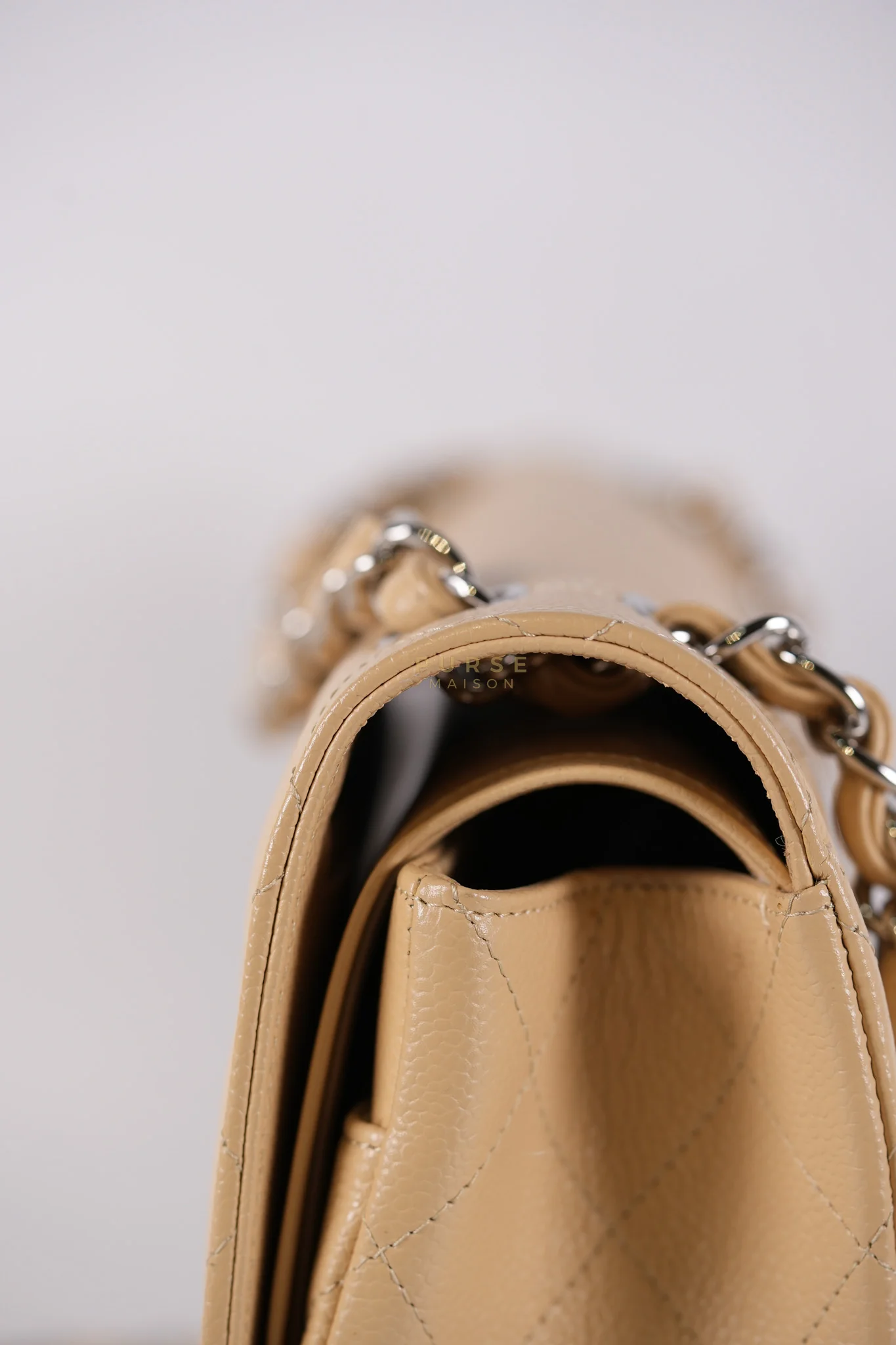 Chanel Classic Double Flap Jumbo Beige Clair Caviar Leather Silver Hardware (Series 17) - Image 22
