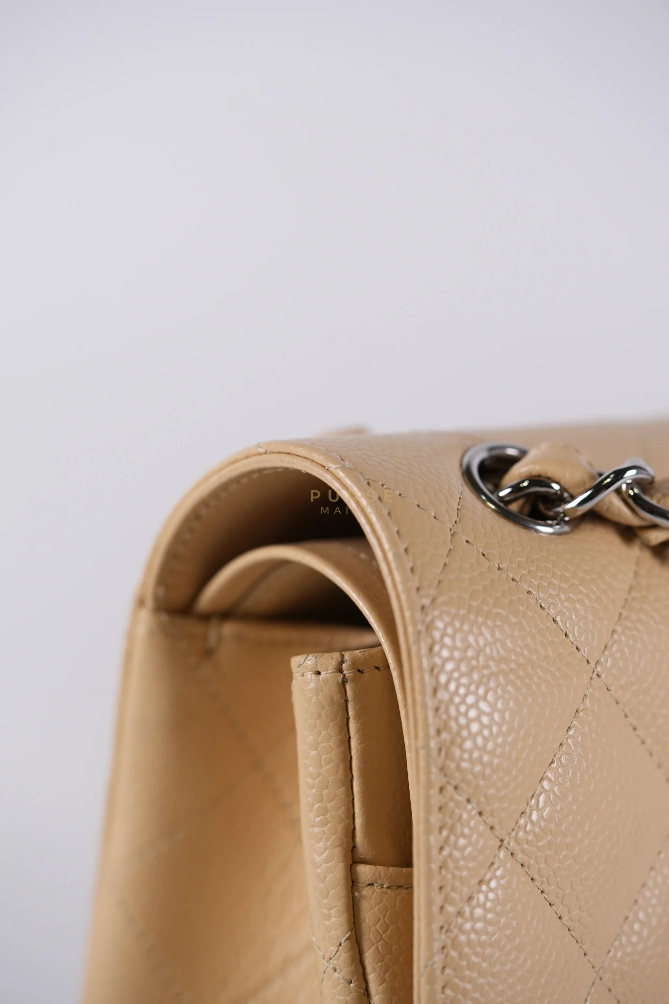 Chanel Classic Double Flap Jumbo Beige Clair Caviar Leather Silver Hardware (Series 17) - Image 24