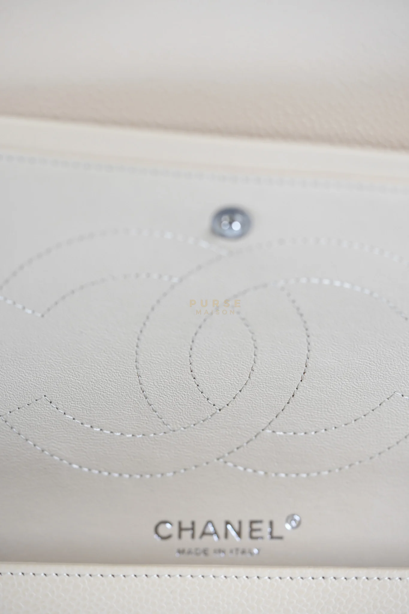 Chanel Classic Double Flap Jumbo Beige Clair Caviar Leather Silver Hardware (Series 17) - Image 30