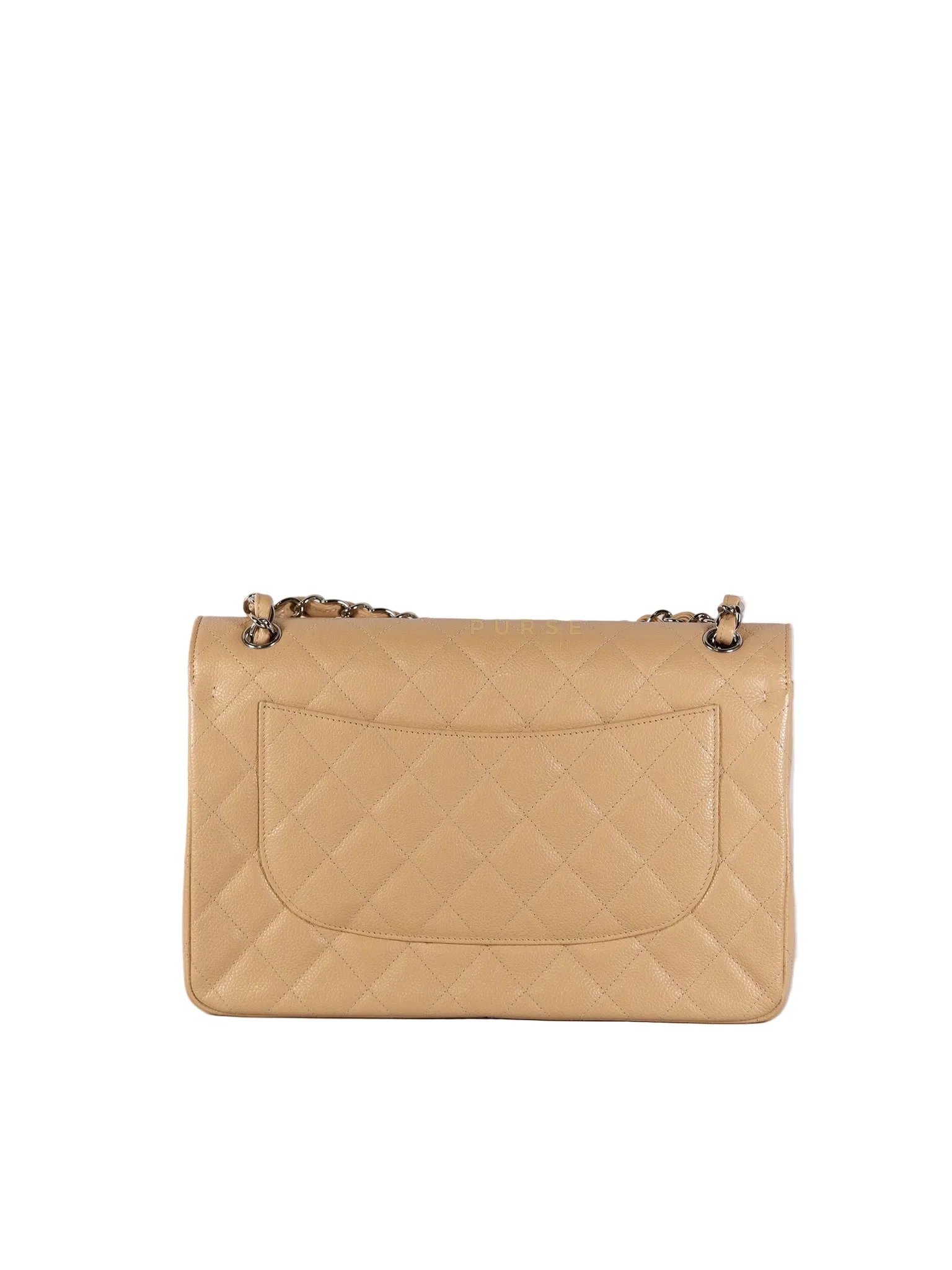 Chanel Classic Double Flap Jumbo Beige Clair Caviar Leather Silver Hardware (Series 17) - Image 4