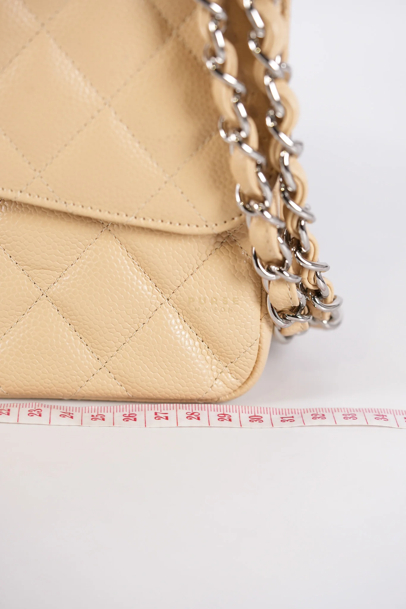 Chanel Classic Double Flap Jumbo Beige Clair Caviar Leather Silver Hardware (Series 17) - Image 42