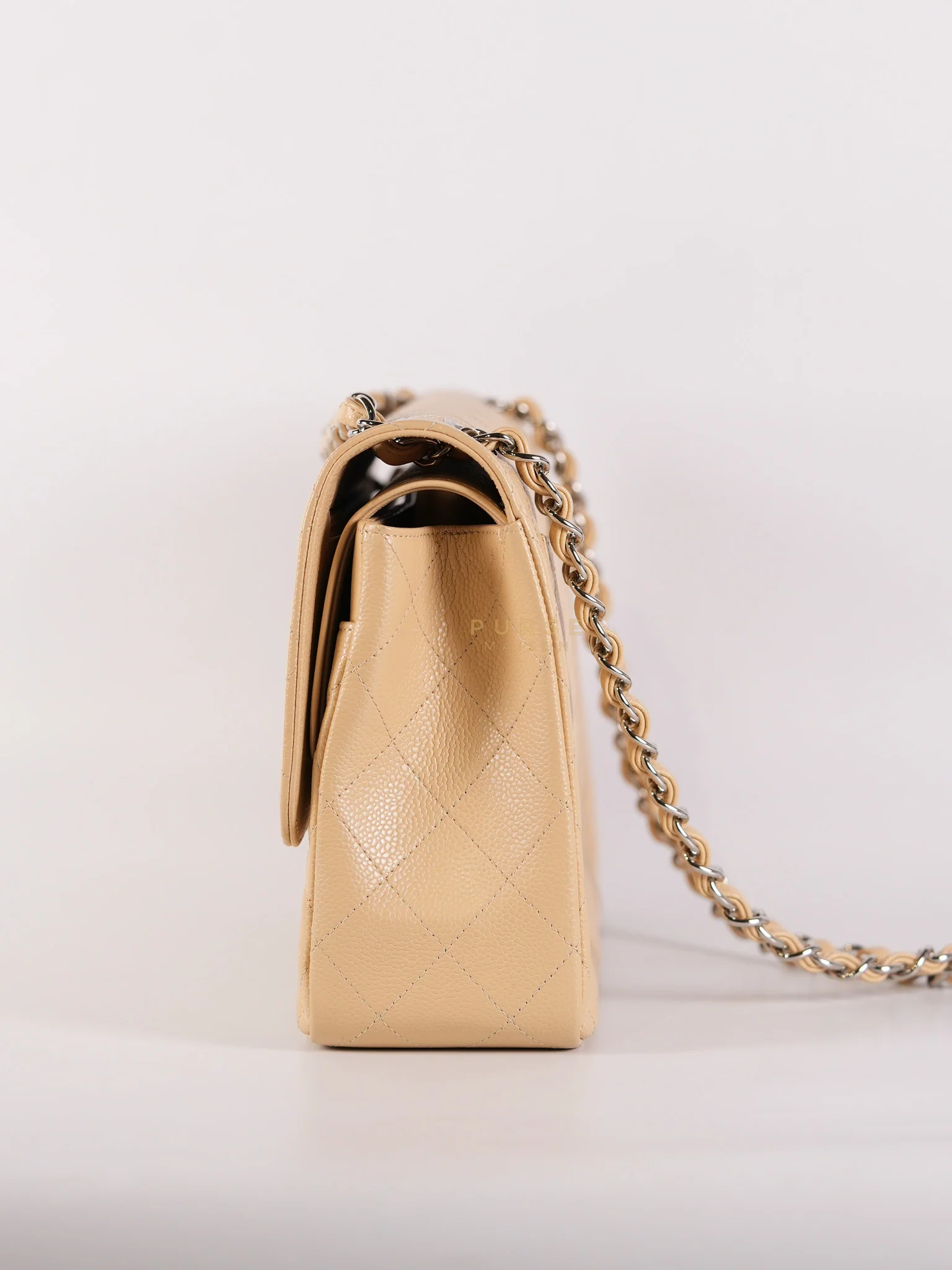 Chanel Classic Double Flap Jumbo Beige Clair Caviar Leather Silver Hardware (Series 17) - Image 5