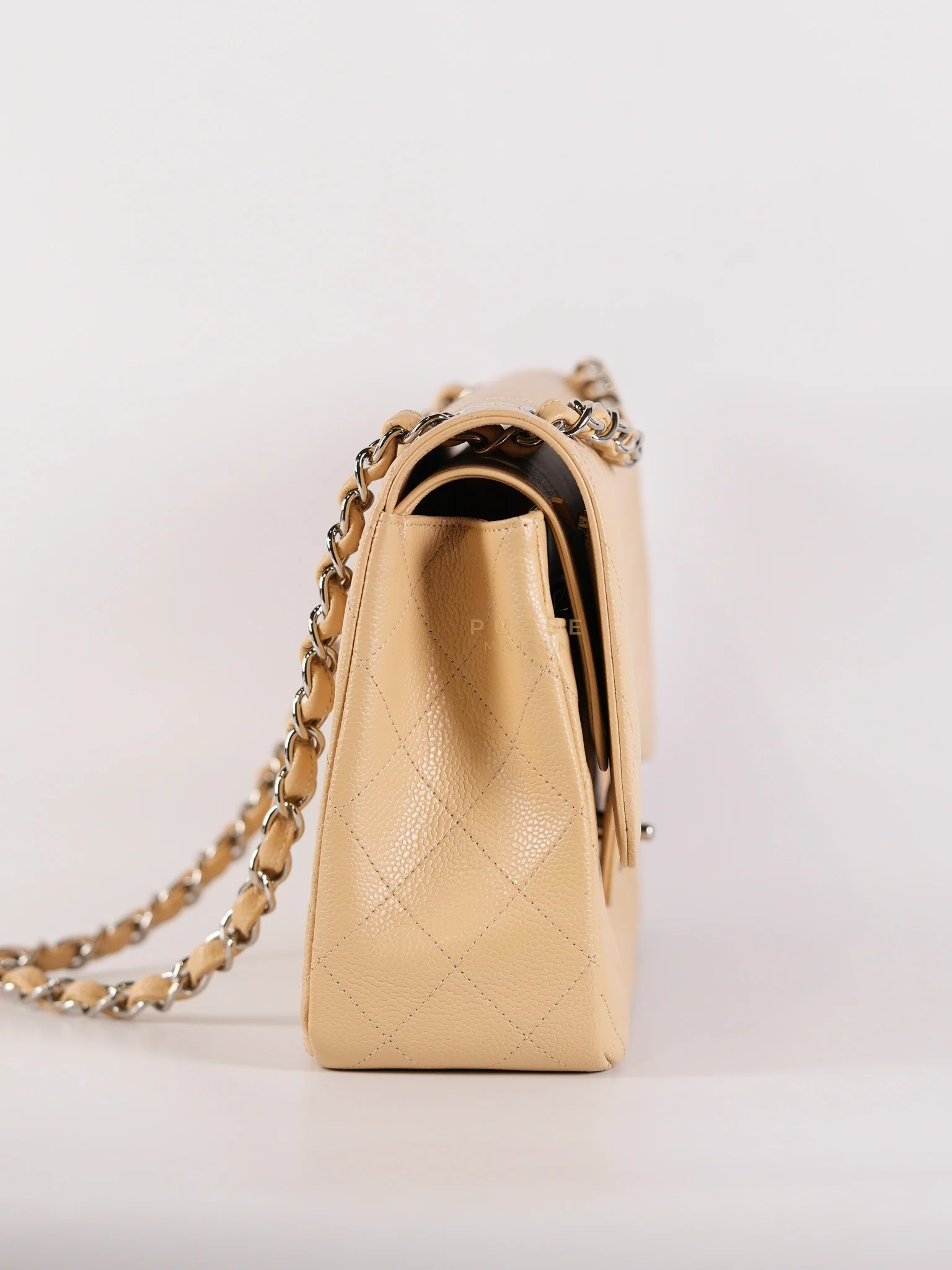 Chanel Classic Double Flap Jumbo Beige Clair Caviar Leather Silver Hardware (Series 17) - Image 6