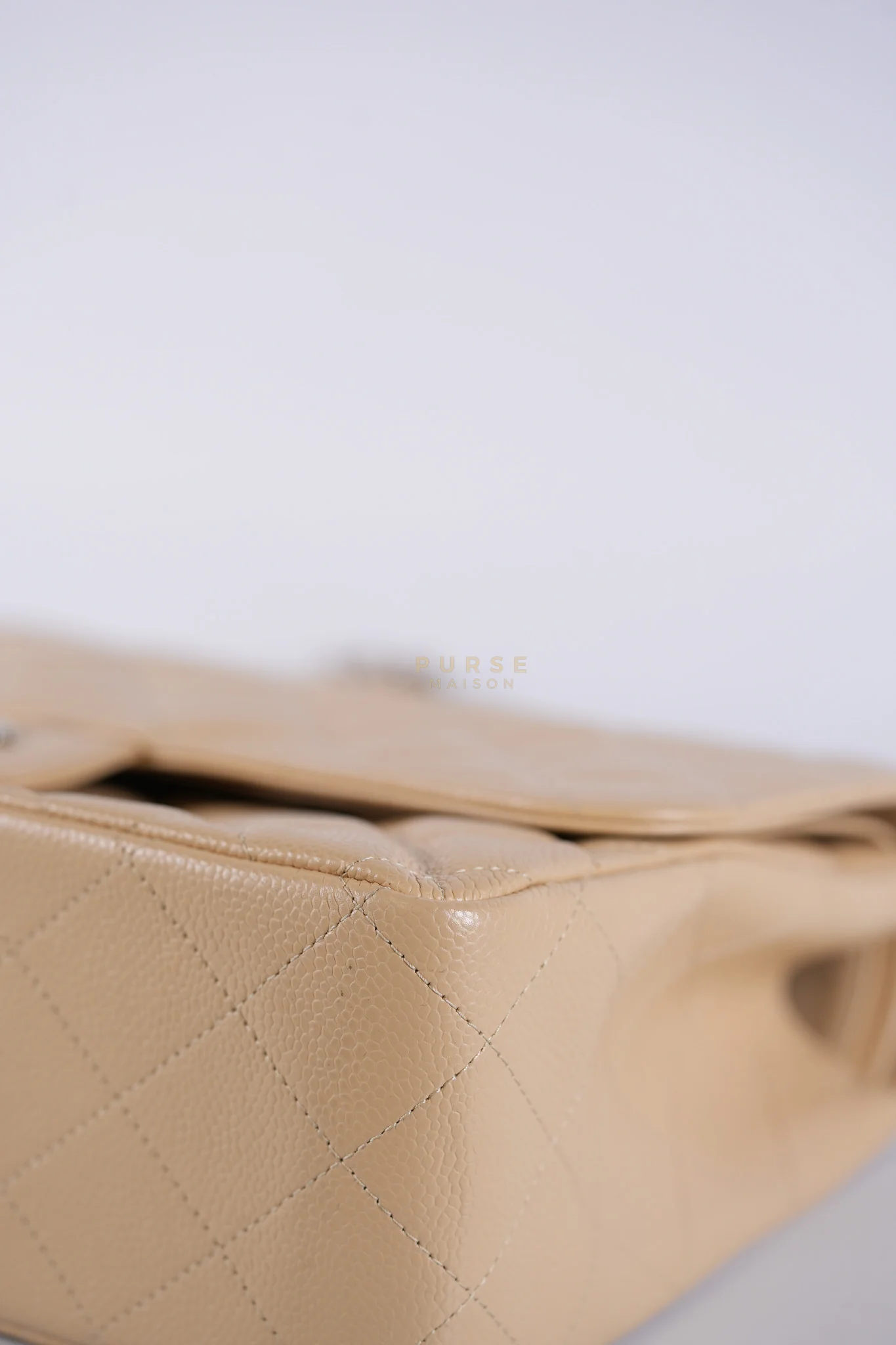 Chanel Classic Double Flap Jumbo Beige Clair Caviar Leather Silver Hardware (Series 17) - Image 8