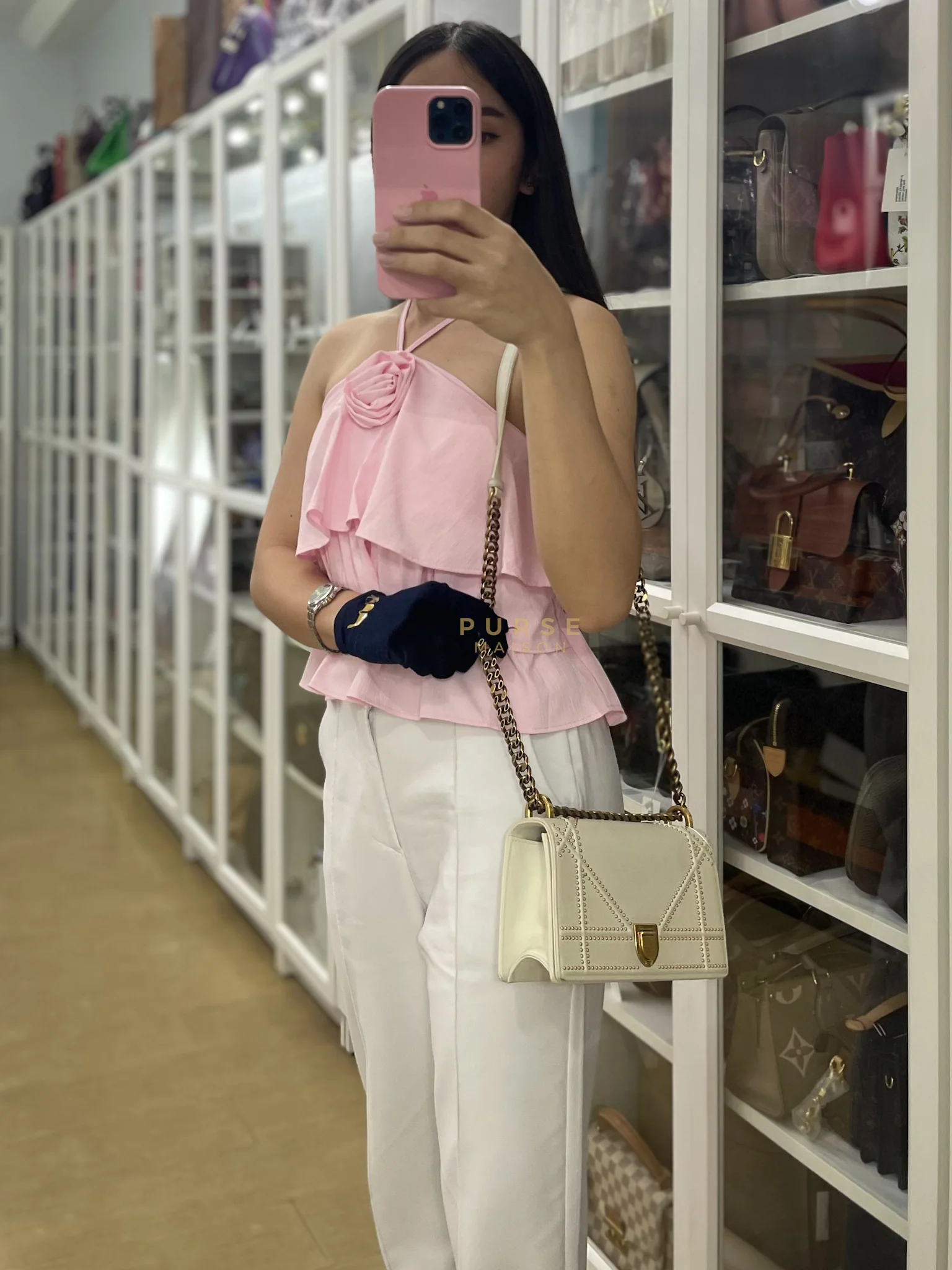 Christian Dior Diorama Small Studded Ivory Calfskin Leather Crossbody Bag - Image 33