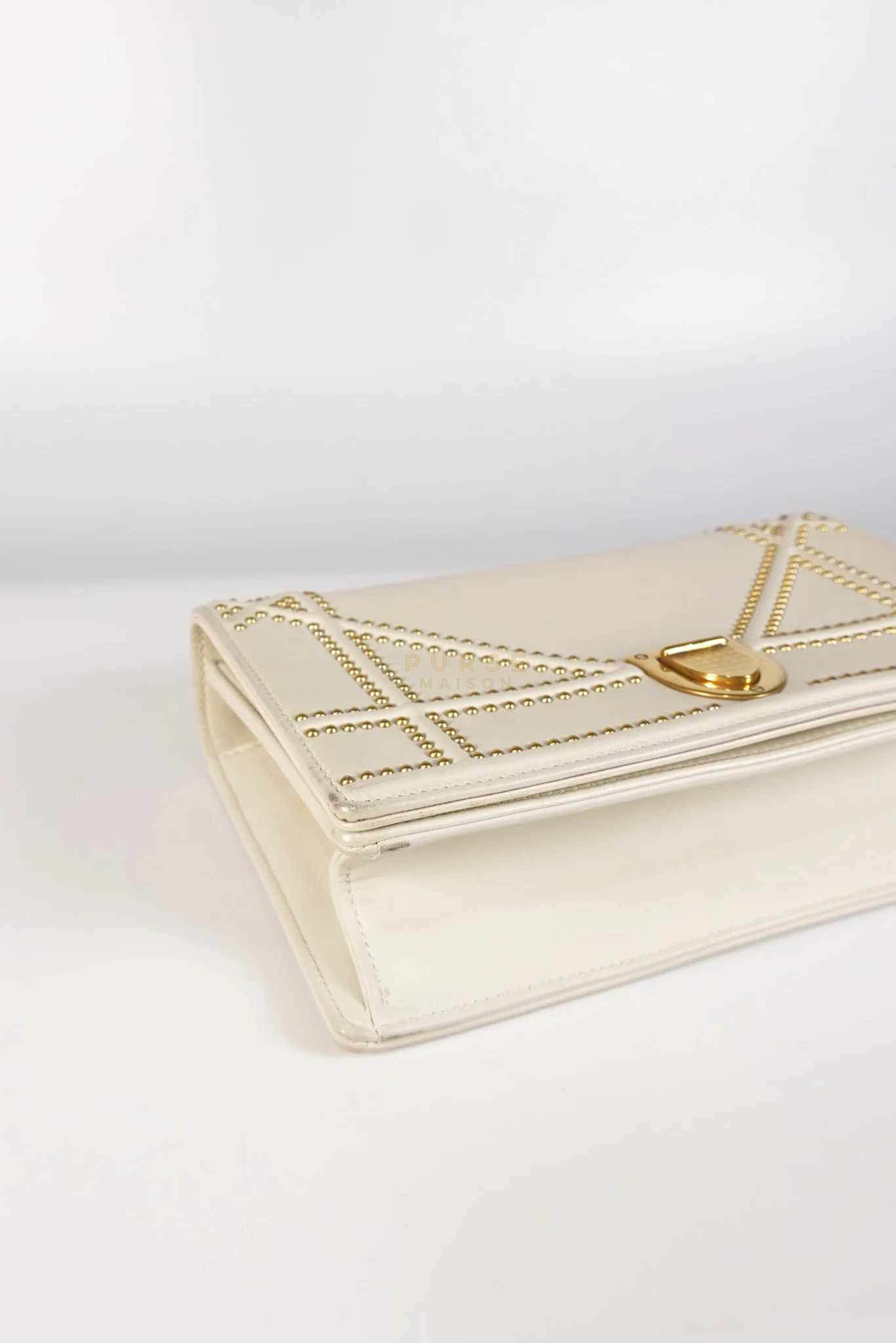 Christian Dior Diorama Small Studded Ivory Calfskin Leather Crossbody Bag - Image 8