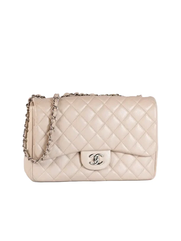 Chanel Classic Single Flap Jumbo in Light Gray Caviar Leather and Silver Hardware (Series 14) - Image 2