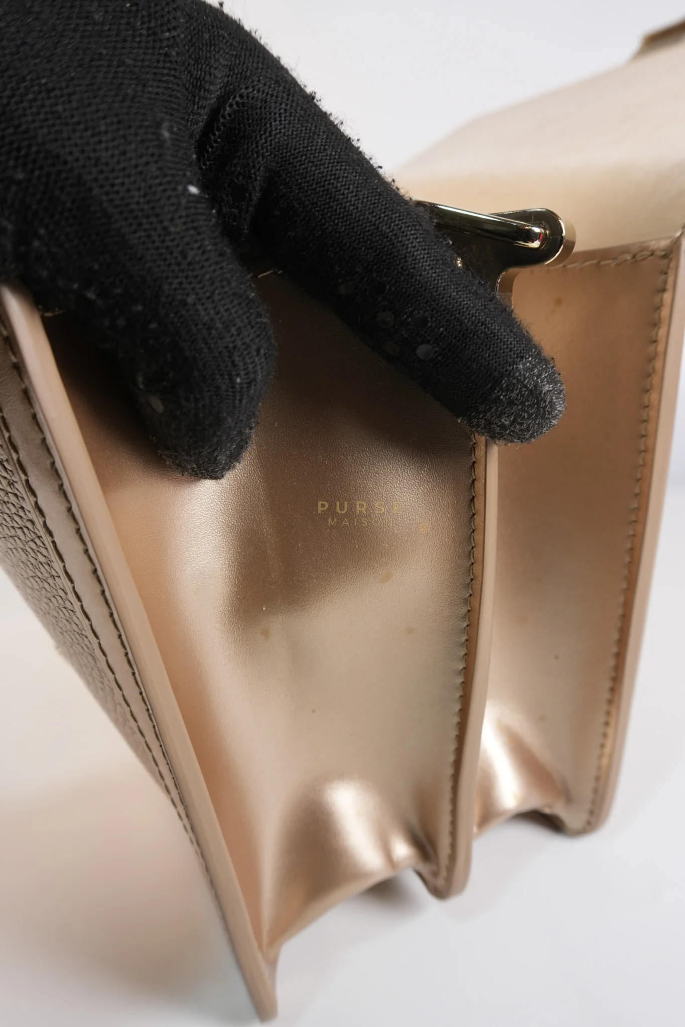 Louis Vuitton Dauphine PM in Metallic Gold Grained Calfskin Leather (Microchip) - Image 28