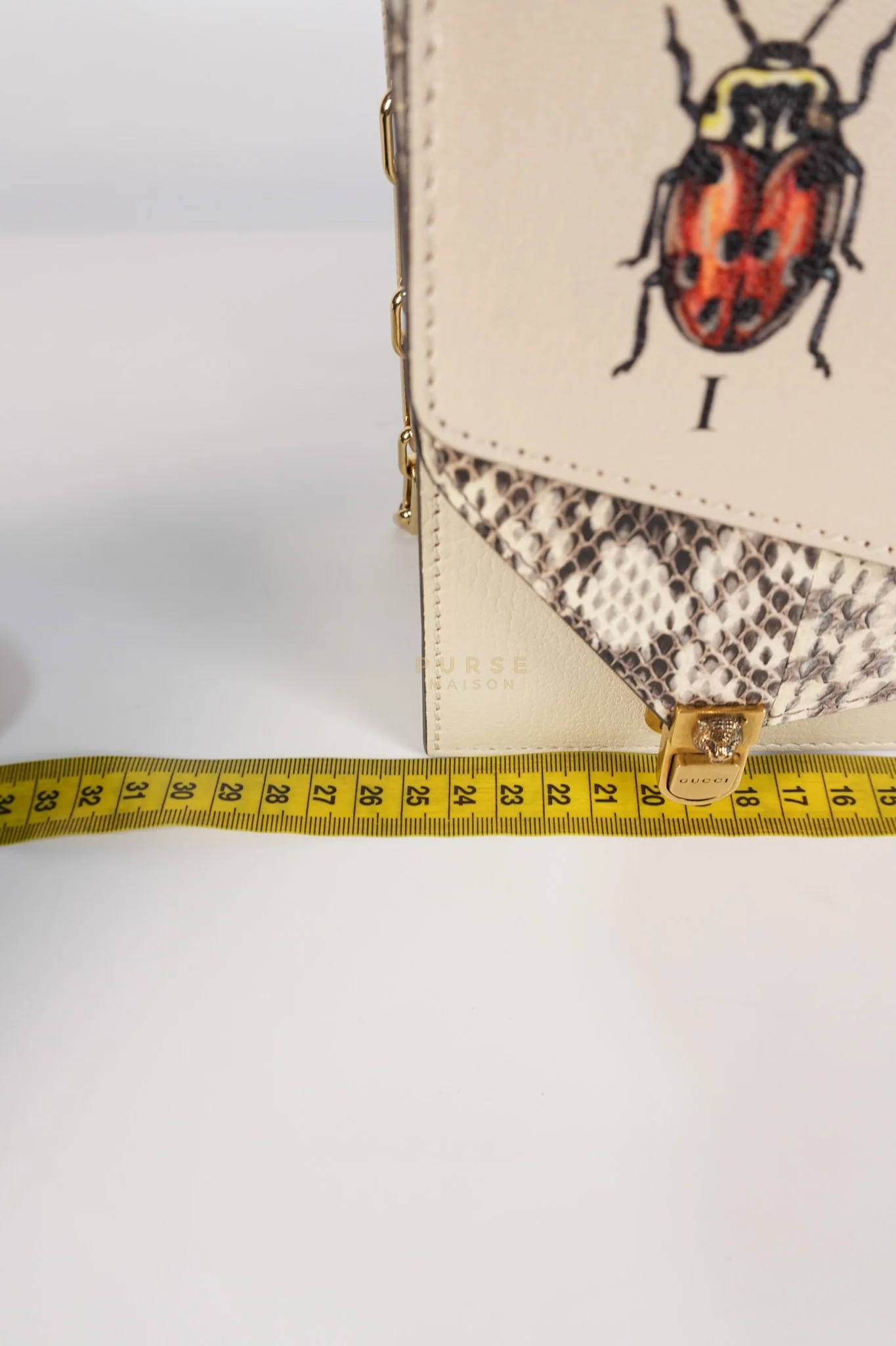 Gucci Ottilia Bee Printed Bamboo Top Handle Bag Small in Cream Leather and Snakeskin - Image 43