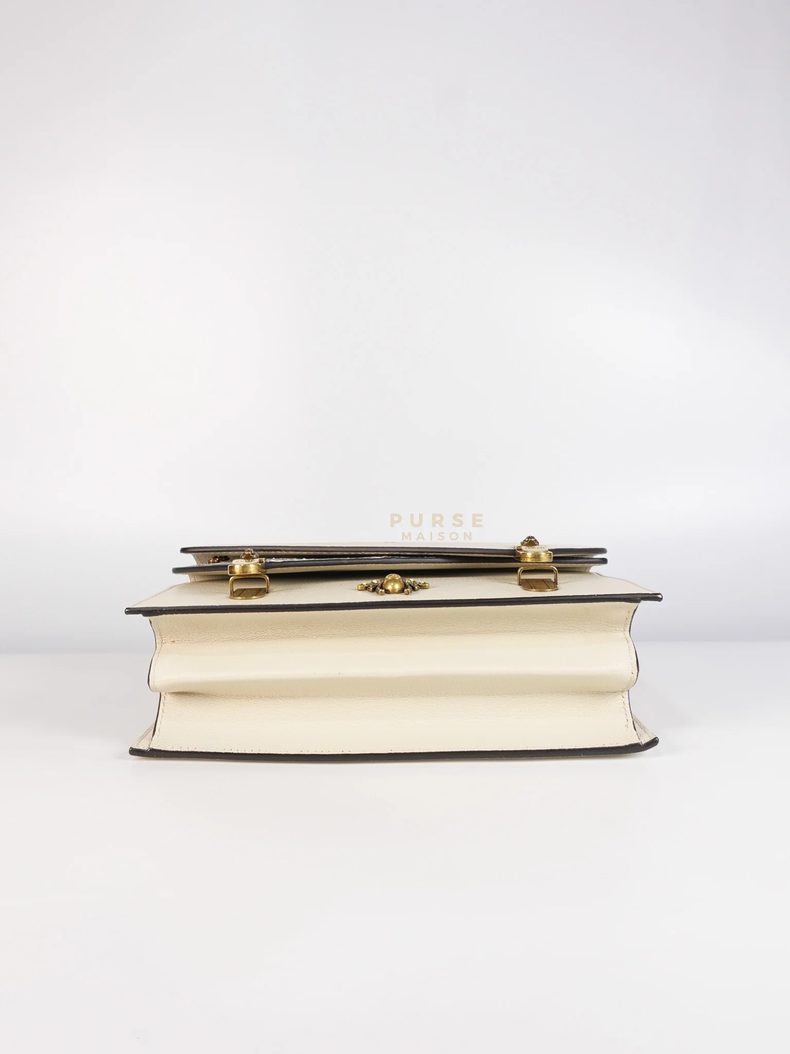 Gucci Ottilia Bee Printed Bamboo Top Handle Bag Small in Cream Leather and Snakeskin - Image 7
