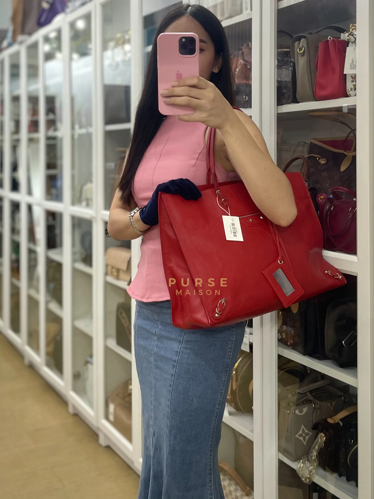 Balenciaga Papier A4 40 in Red Calfskin Leather Tote Bag - Image 32