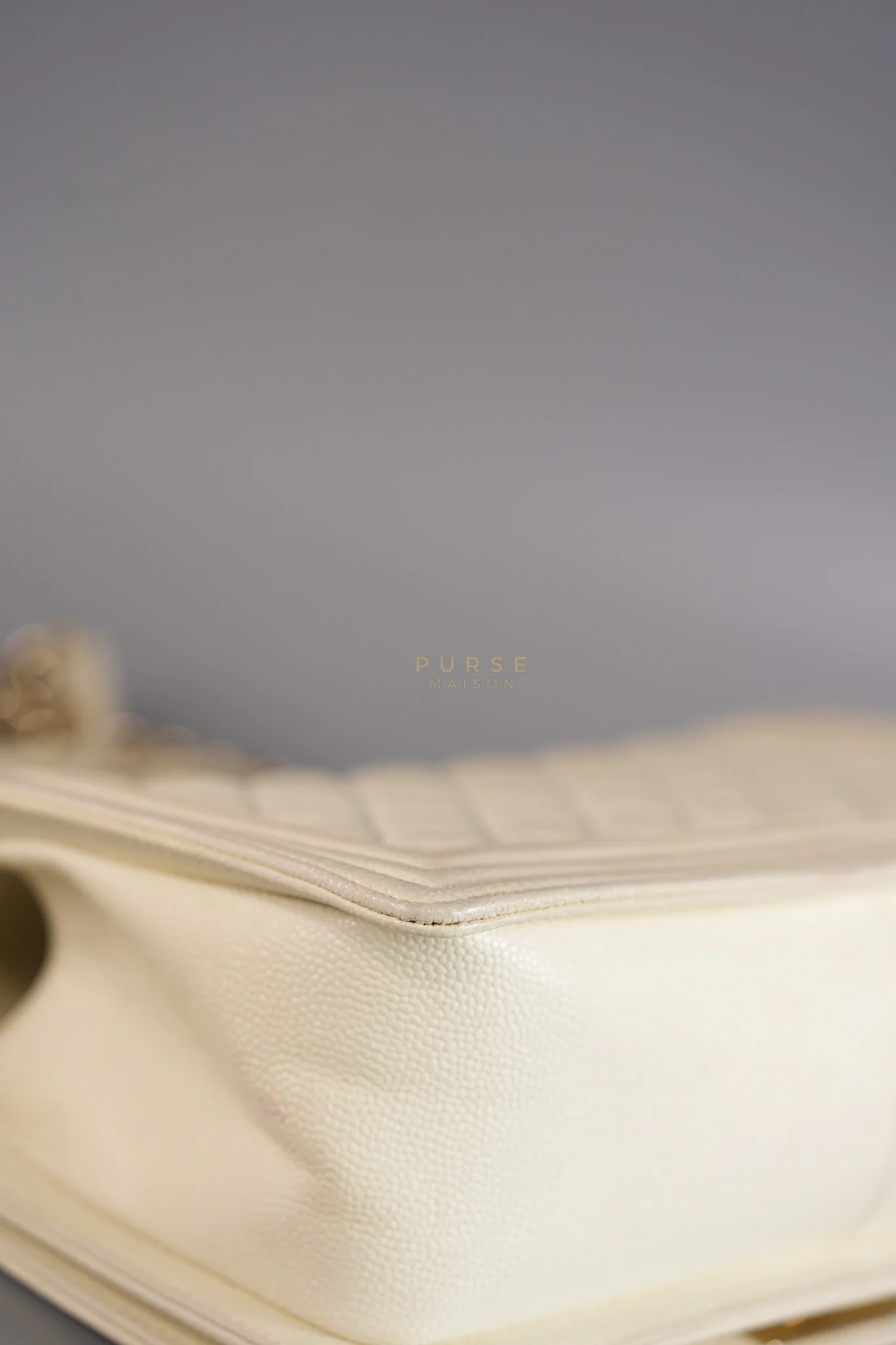 Chanel Boy Old Medium in Off White Caviar Leather and Light Gold Hardware (Microchip) - Image 10