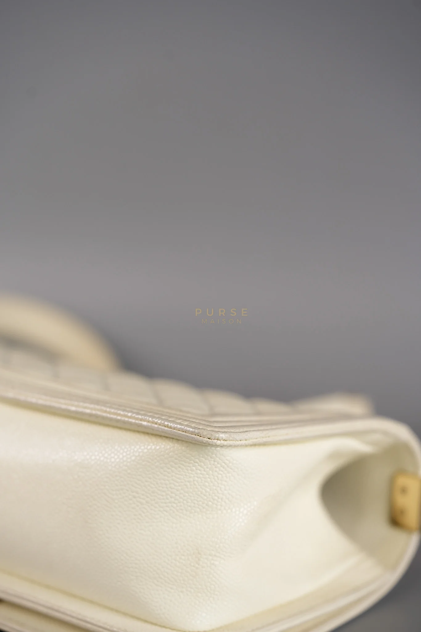 Chanel Boy Old Medium in Off White Caviar Leather and Light Gold Hardware (Microchip) - Image 11