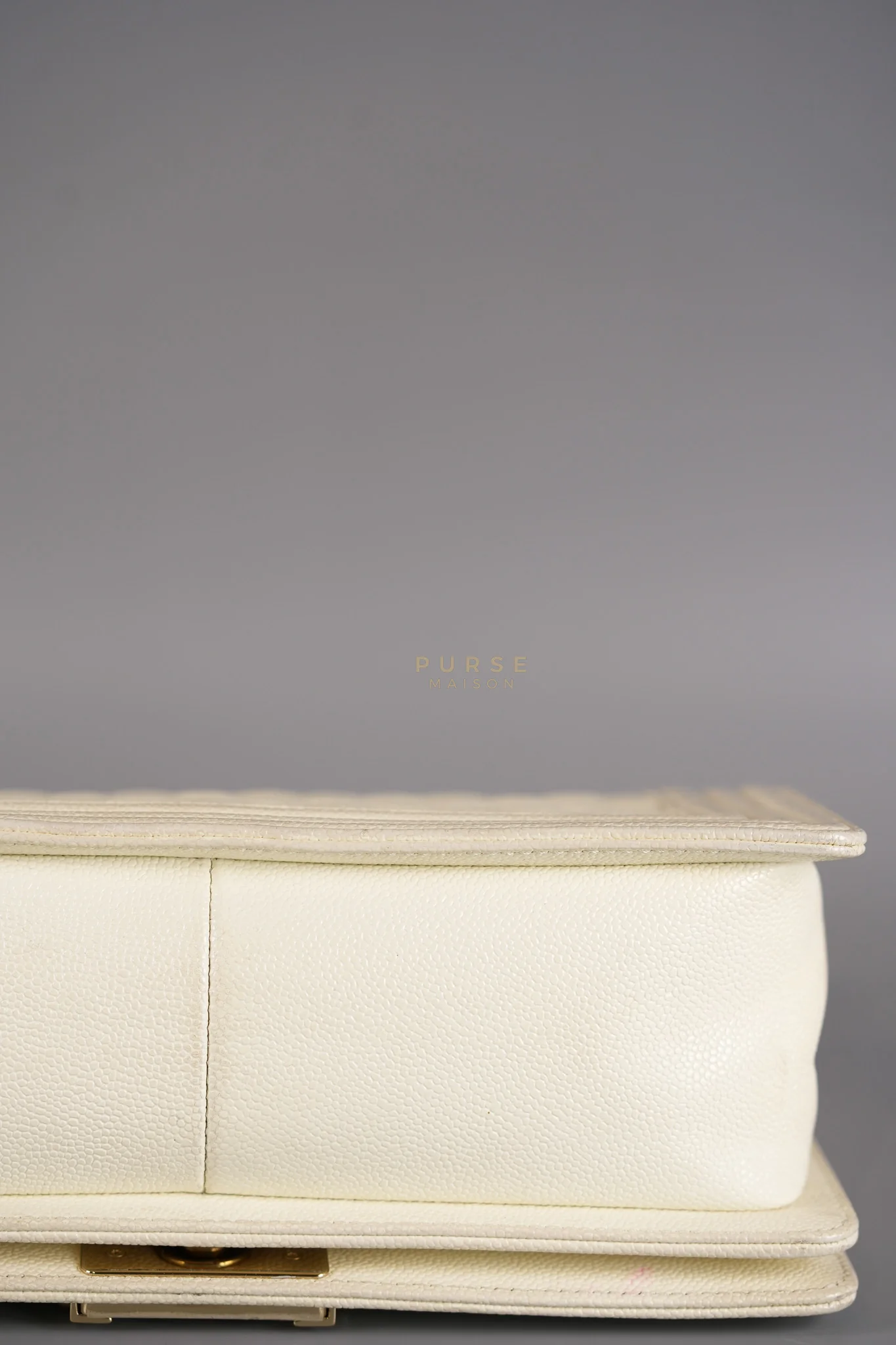 Chanel Boy Old Medium in Off White Caviar Leather and Light Gold Hardware (Microchip) - Image 15