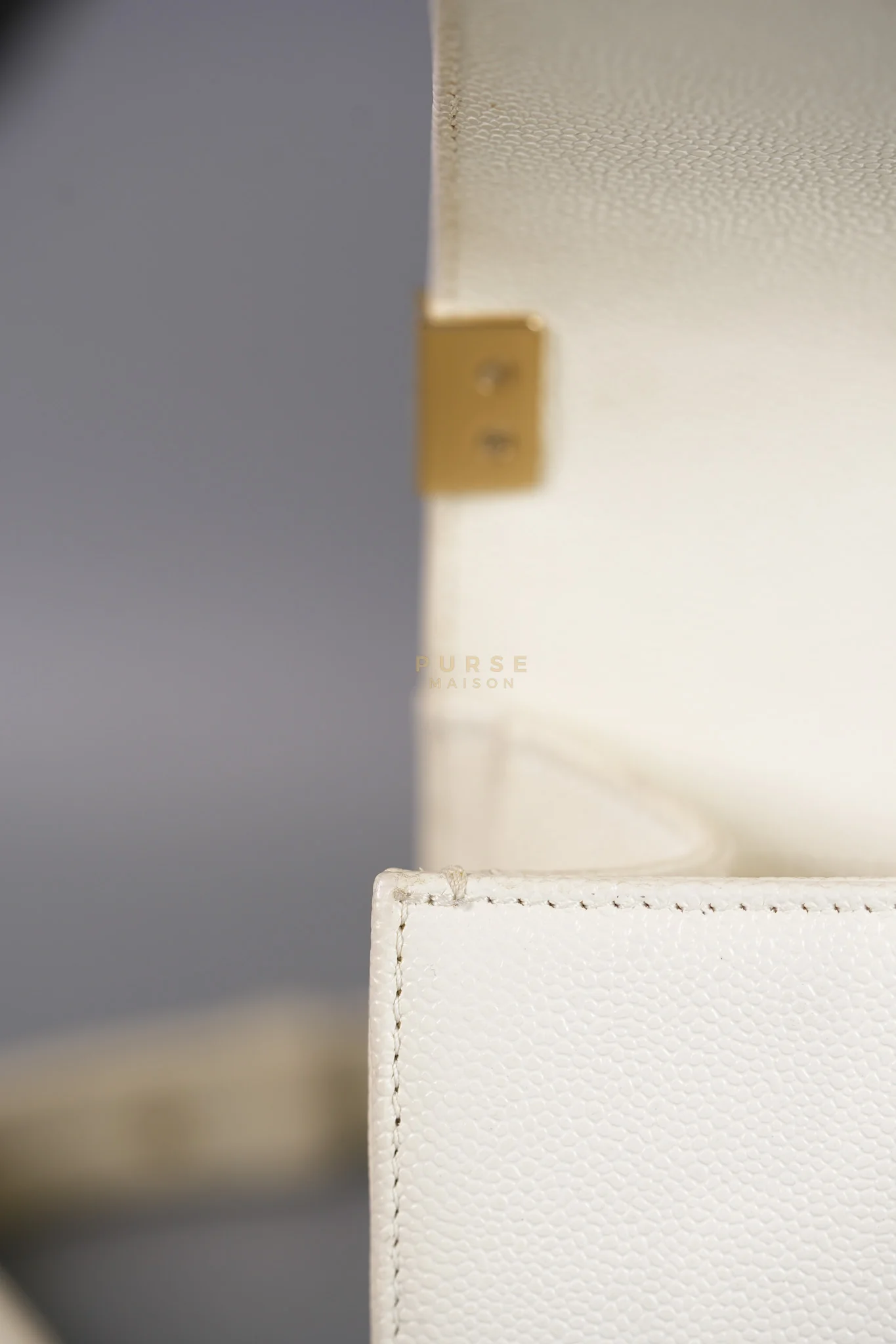 Chanel Boy Old Medium in Off White Caviar Leather and Light Gold Hardware (Microchip) - Image 19