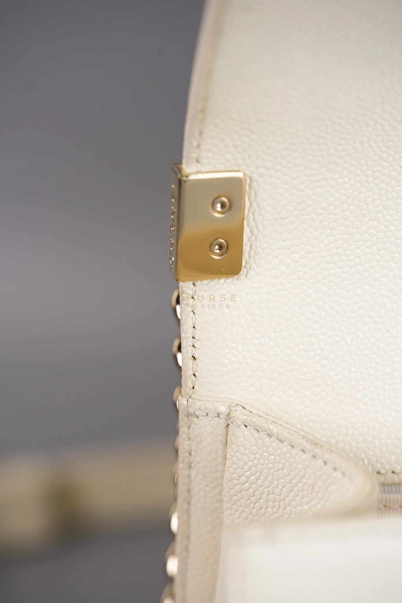 Chanel Boy Old Medium in Off White Caviar Leather and Light Gold Hardware (Microchip) - Image 22