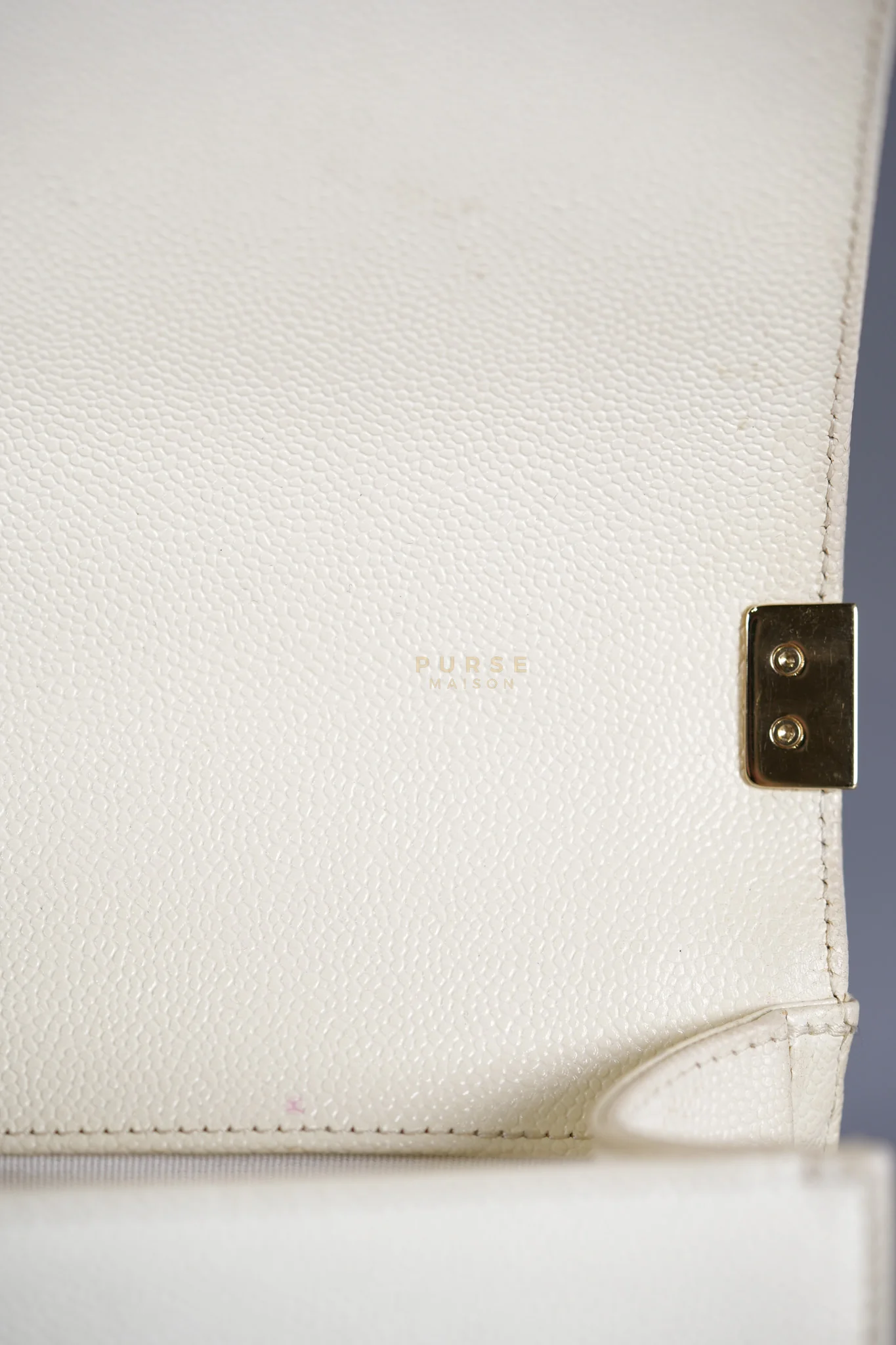 Chanel Boy Old Medium in Off White Caviar Leather and Light Gold Hardware (Microchip) - Image 26