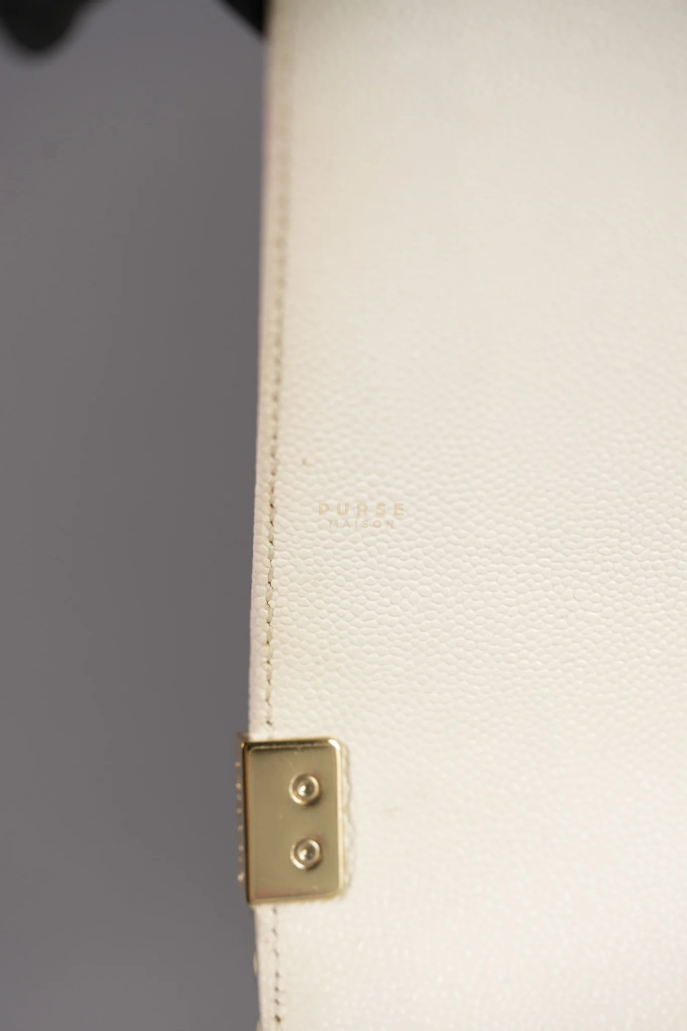 Chanel Boy Old Medium in Off White Caviar Leather and Light Gold Hardware (Microchip) - Image 27