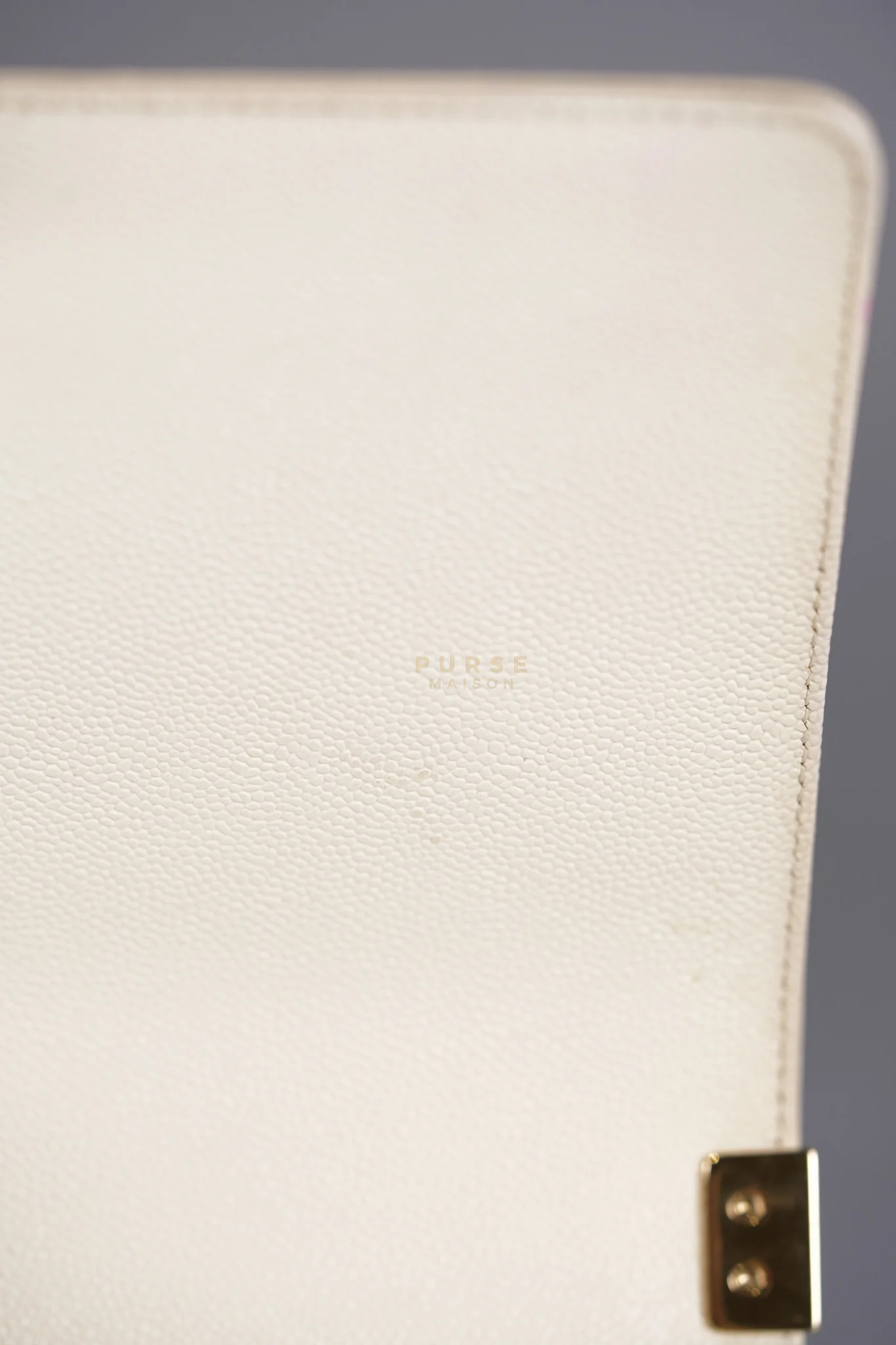 Chanel Boy Old Medium in Off White Caviar Leather and Light Gold Hardware (Microchip) - Image 28