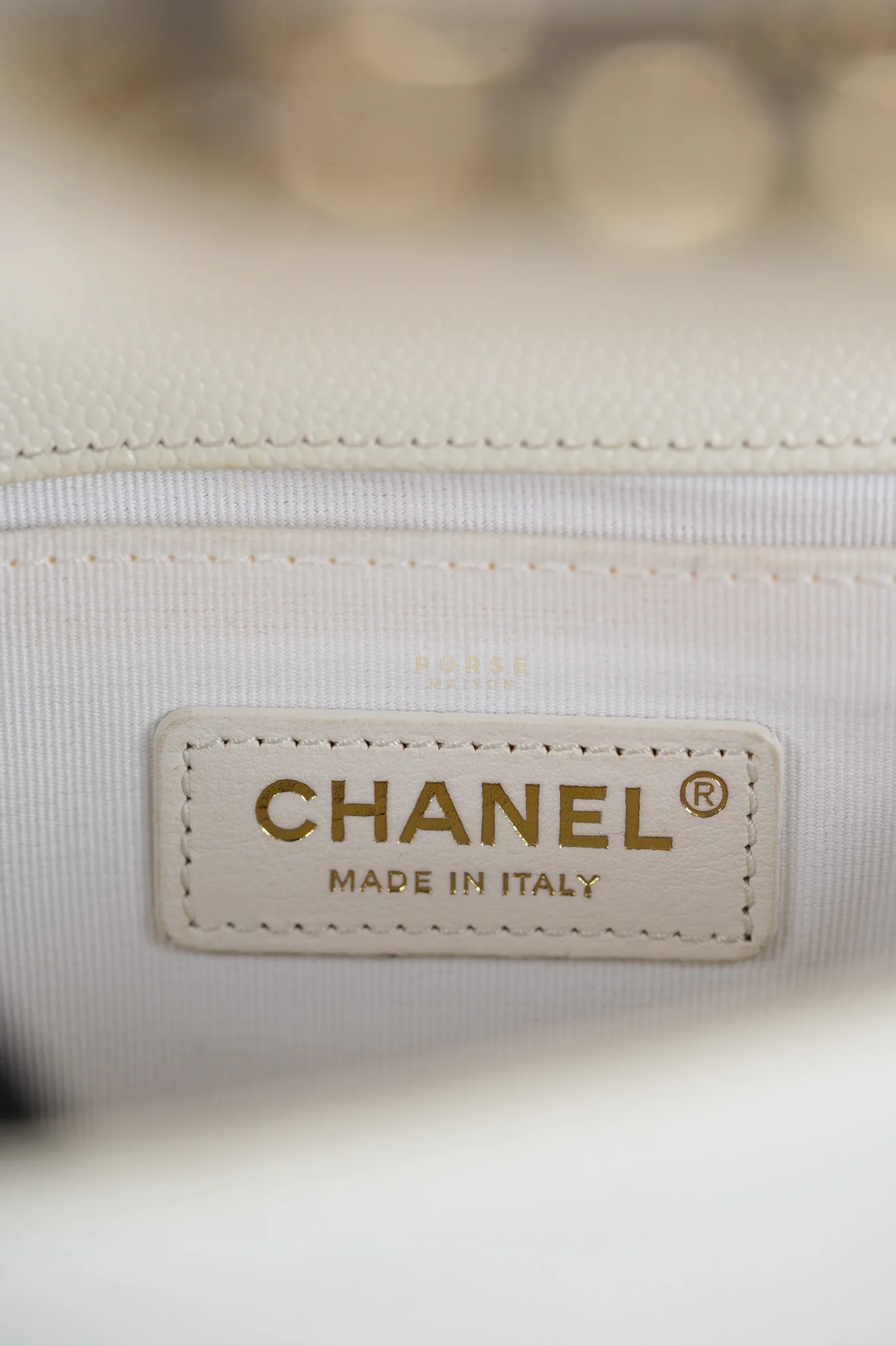 Chanel Boy Old Medium in Off White Caviar Leather and Light Gold Hardware (Microchip) - Image 35