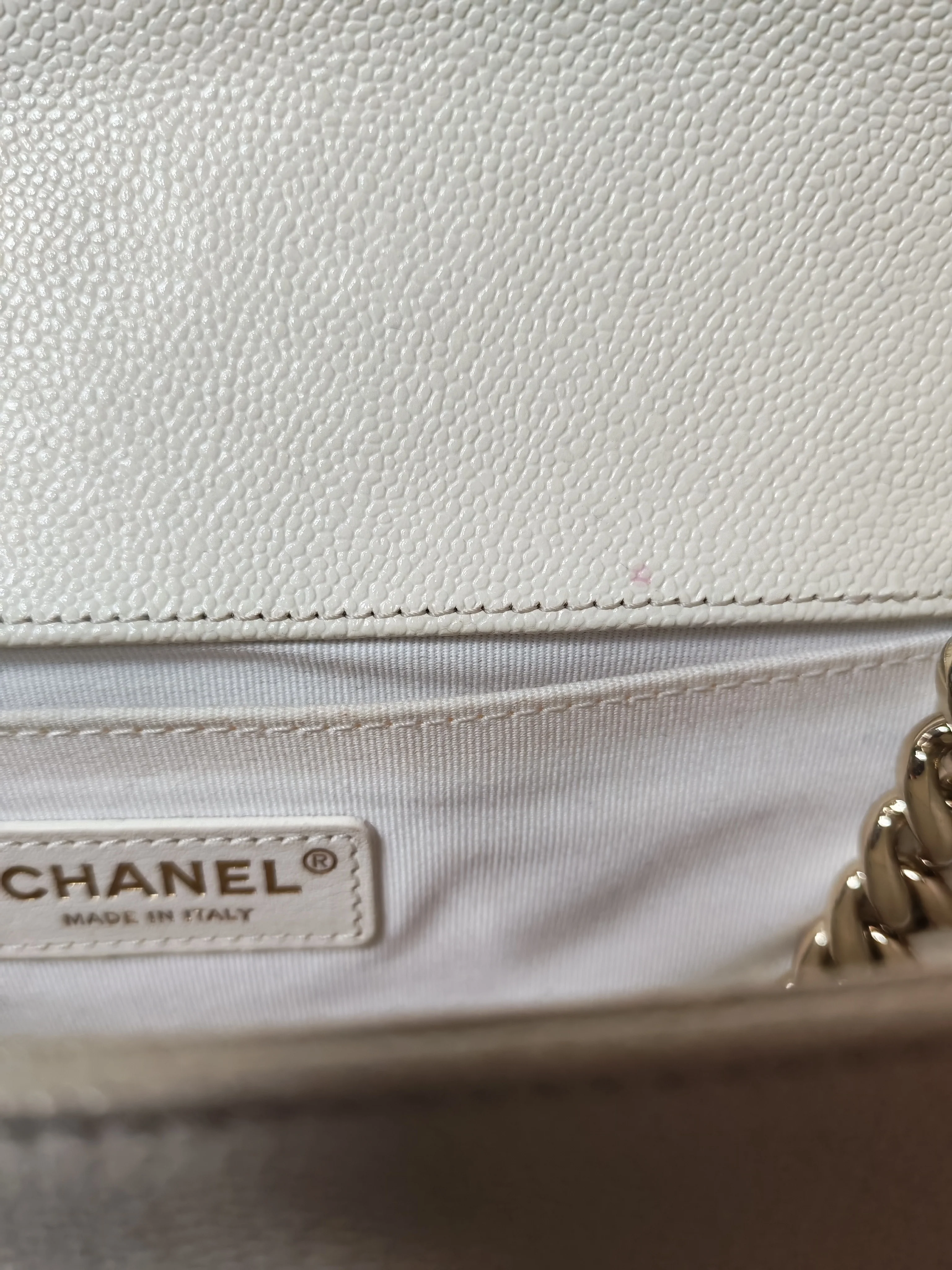 Chanel Boy Old Medium in Off White Caviar Leather and Light Gold Hardware (Microchip) - Image 42