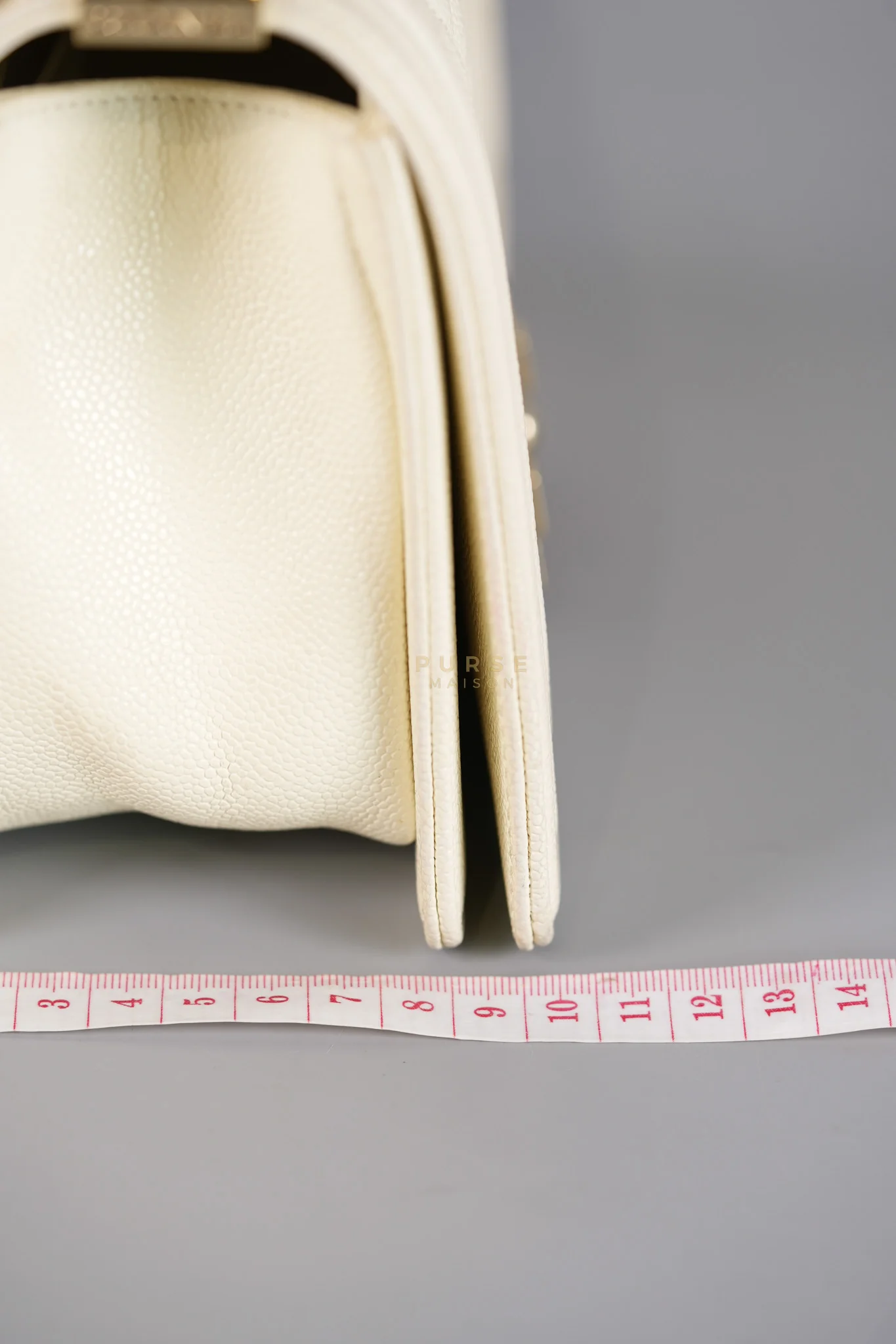 Chanel Boy Old Medium in Off White Caviar Leather and Light Gold Hardware (Microchip) - Image 47