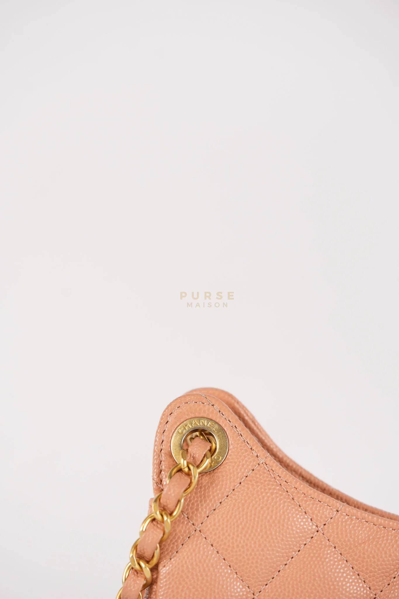 Chanel Wavy Small Hobo Caramel Caviar Leather in Aged Gold Hardware (Microchip) - Image 12