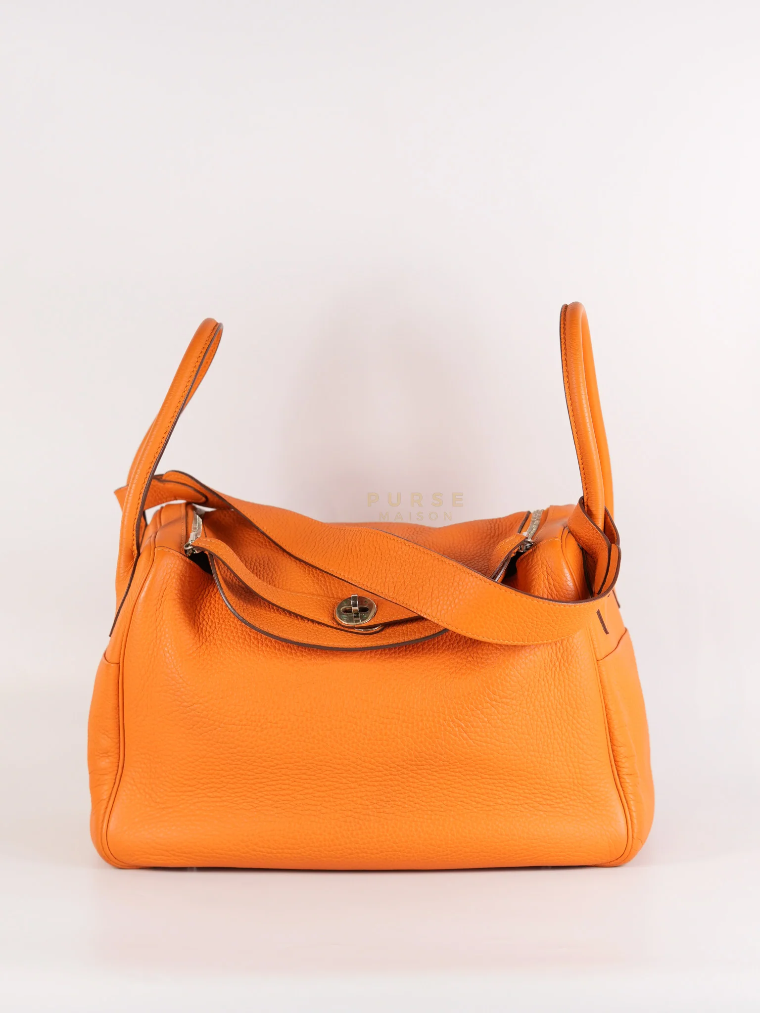 Hermes Lindy 34 Orange Clemence Leather Palladium Hardware Stamp Square O(2011)