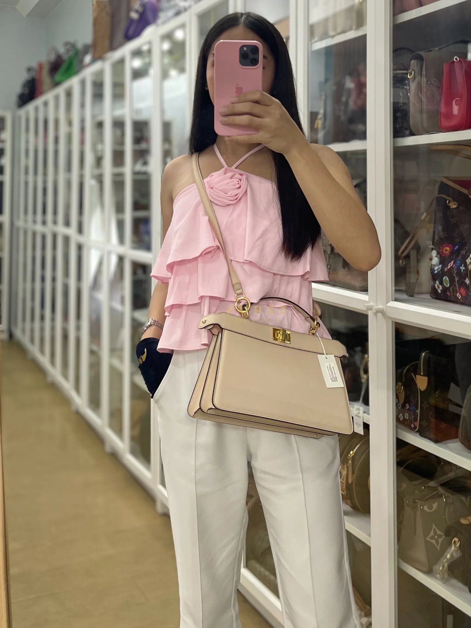 Fendi Peekaboo I See U East West Nappa Pink Leather - Image 27