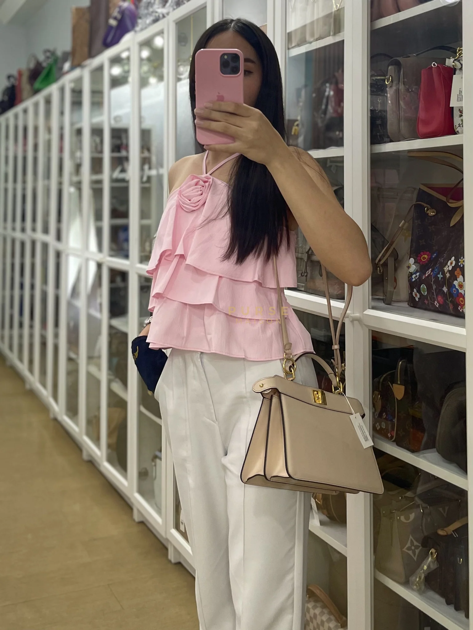 Fendi Peekaboo I See U East West Nappa Pink Leather - Image 28