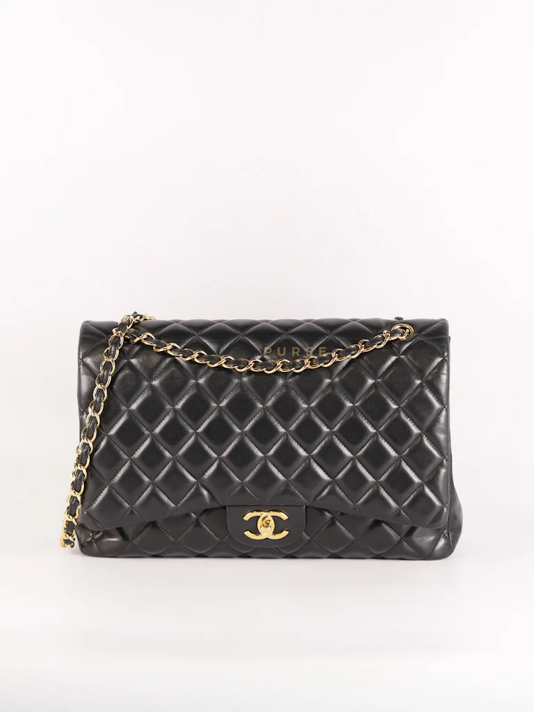 Chanel Classic Double Flap Maxi in Black Lambskin Leather and Gold Hardware Series 14 - Image 35