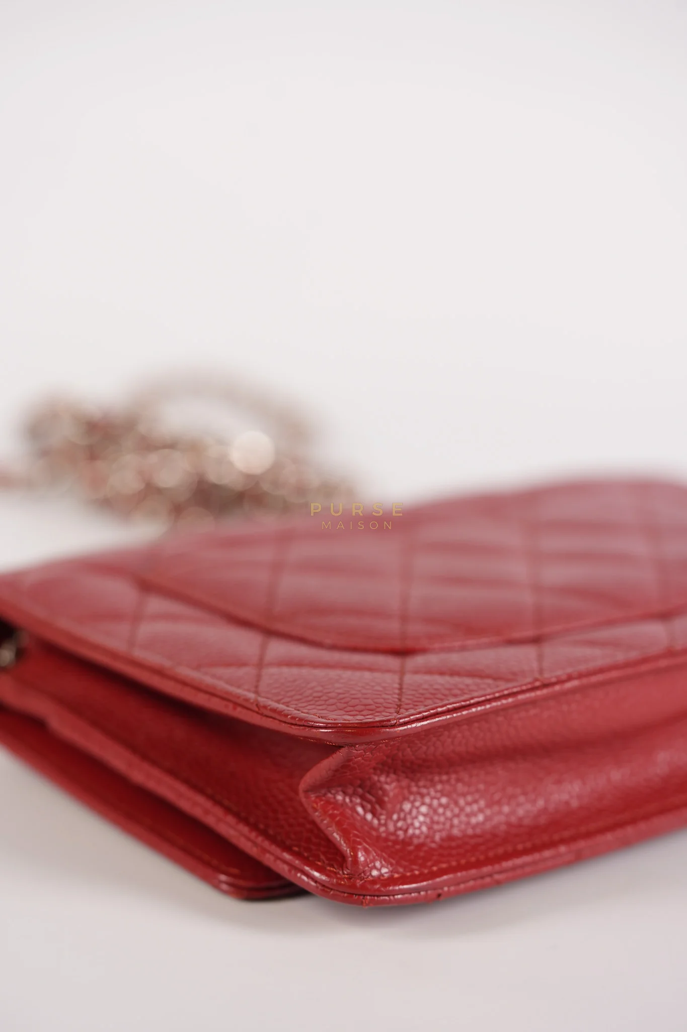 Chanel Wallet on Chain(WOC) in Red Caviar Leather Silver Hardware (Series 21) - Image 11