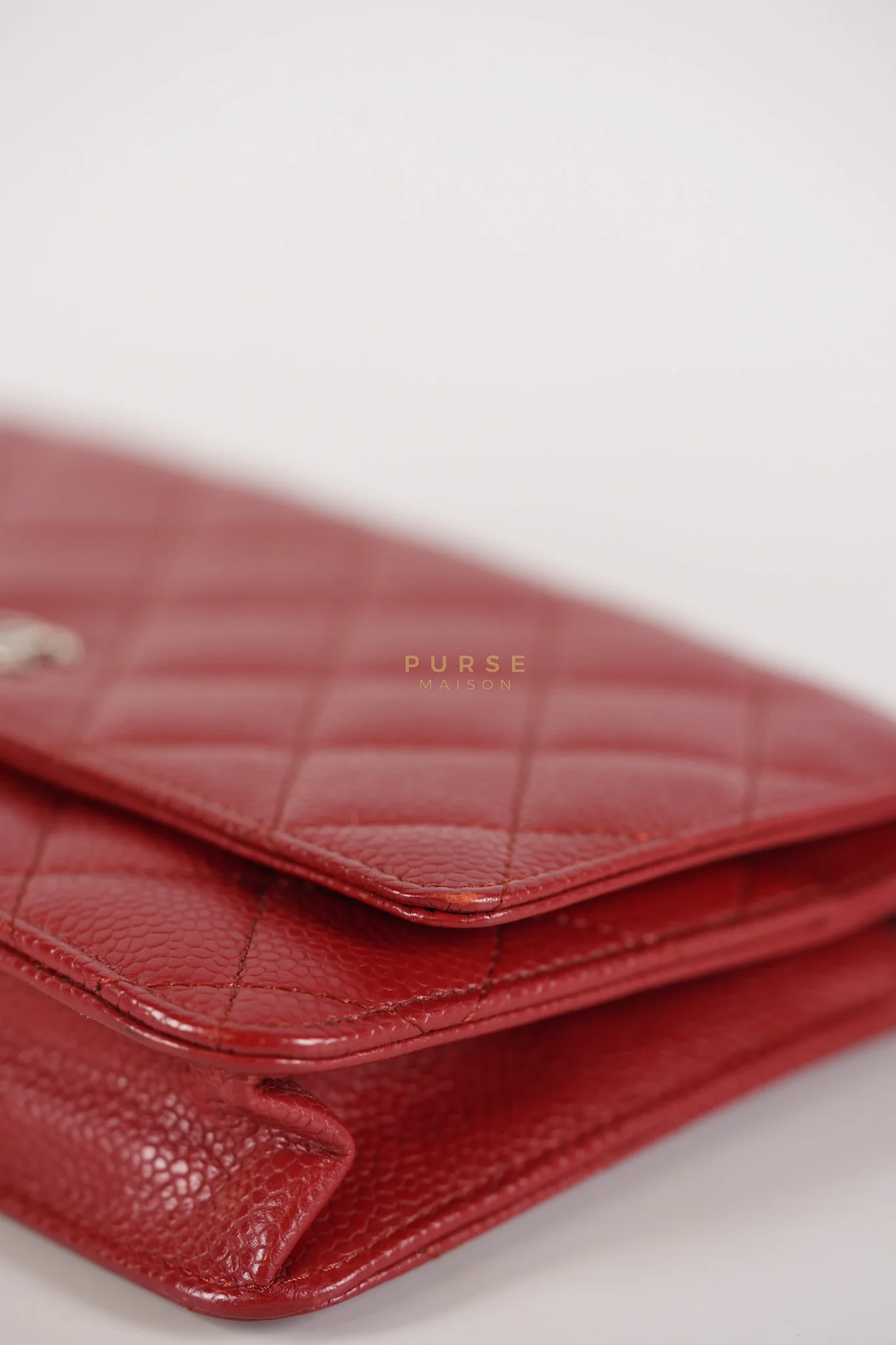 Chanel Wallet on Chain(WOC) in Red Caviar Leather Silver Hardware (Series 21) - Image 13