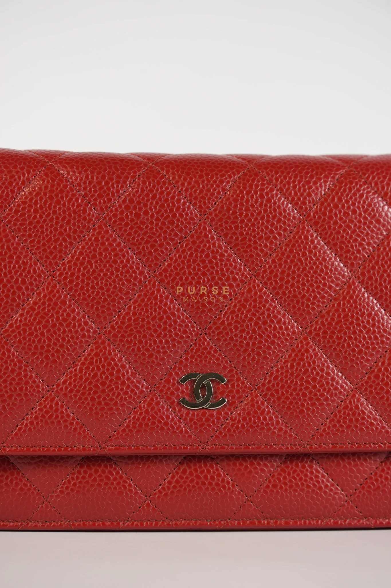 Chanel Wallet on Chain(WOC) in Red Caviar Leather Silver Hardware (Series 21) - Image 17