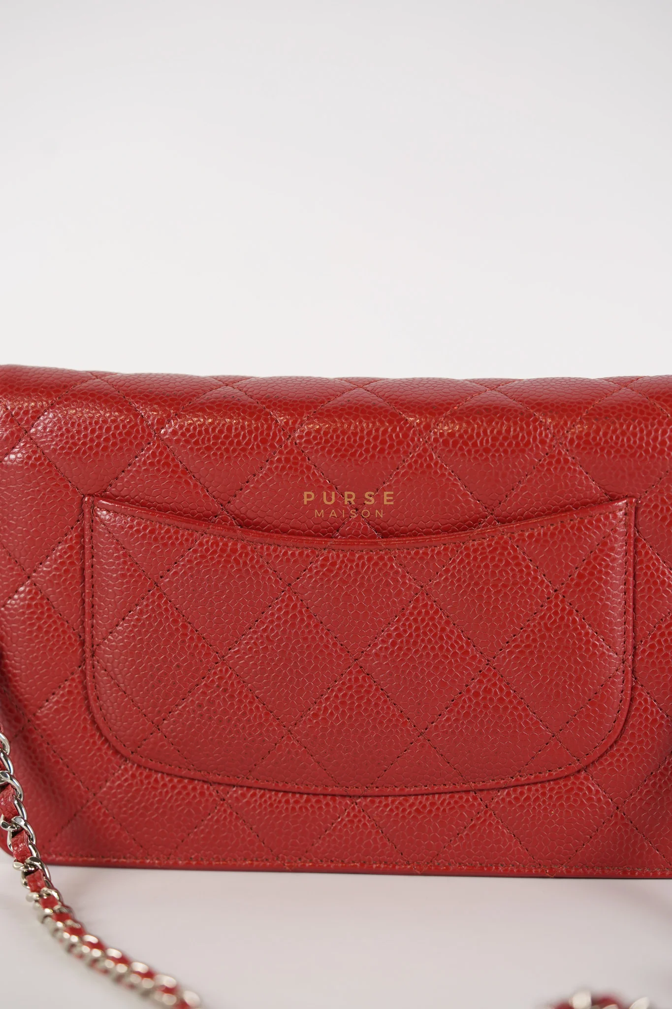 Chanel Wallet on Chain(WOC) in Red Caviar Leather Silver Hardware (Series 21) - Image 18